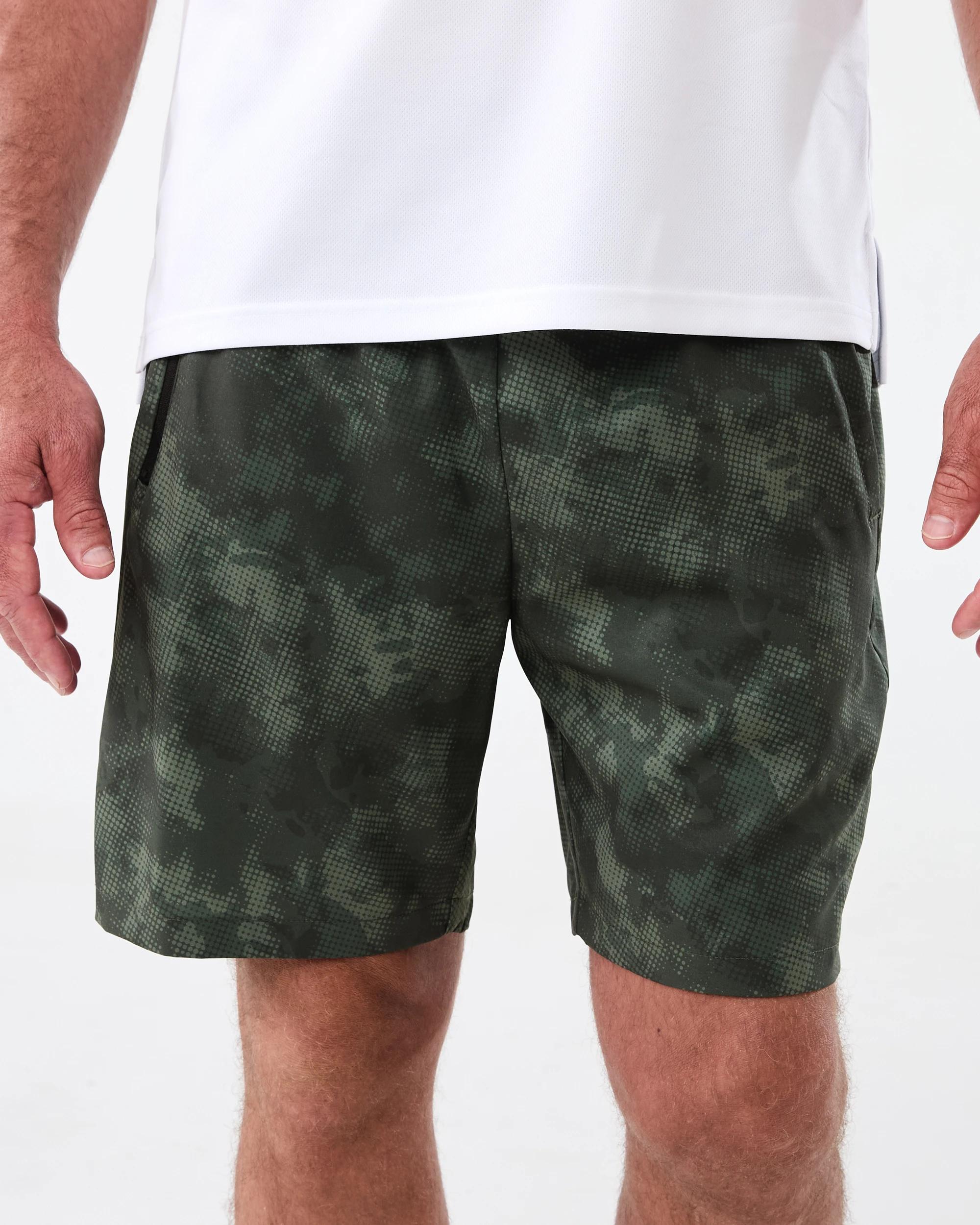 1 Active Mens Movement Print Shorts Dcamo Grn, 1 of 7
