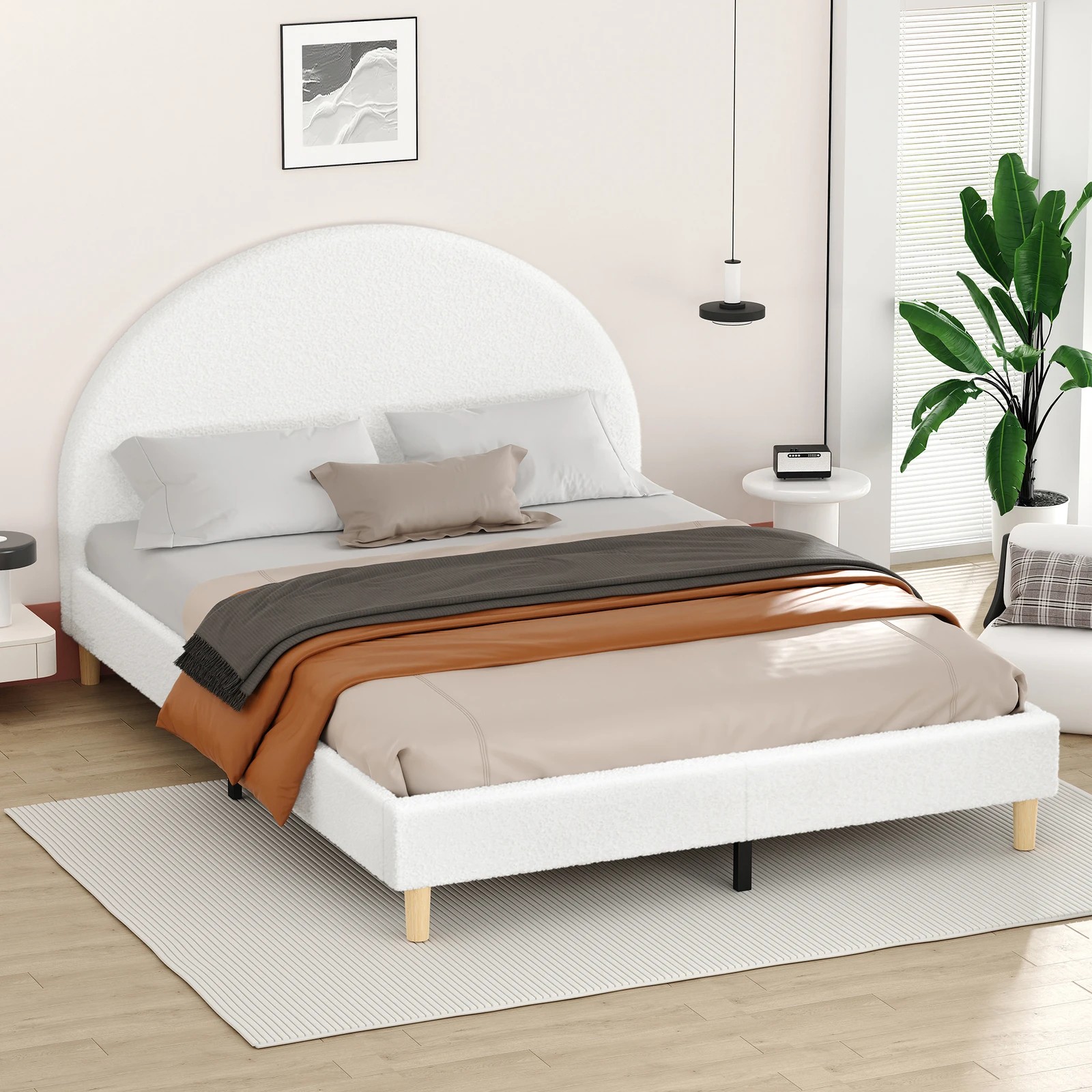 7 Alfordson Bed Frame King Size Mattress Base Platform Boucle Calla - White, 7 of 10