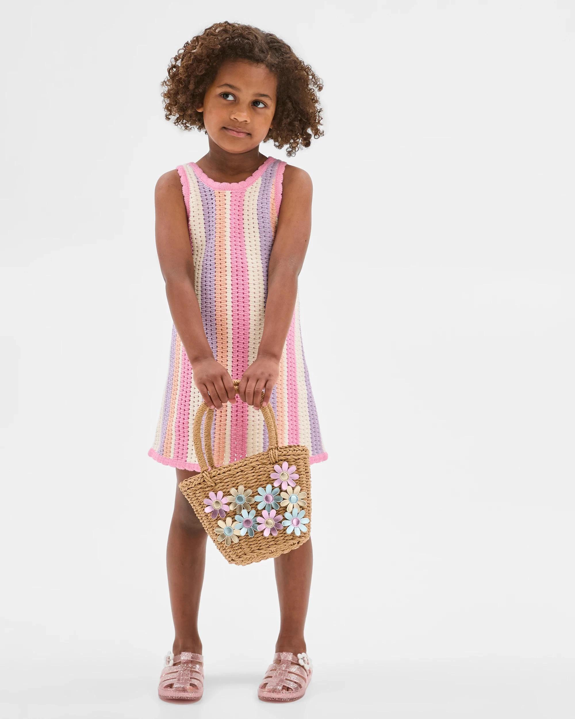 1 Target Kids Australian Cotton Blend Fashion Crochet Knit Dress MULTI STRIPE RAINBOW, 1 of 7