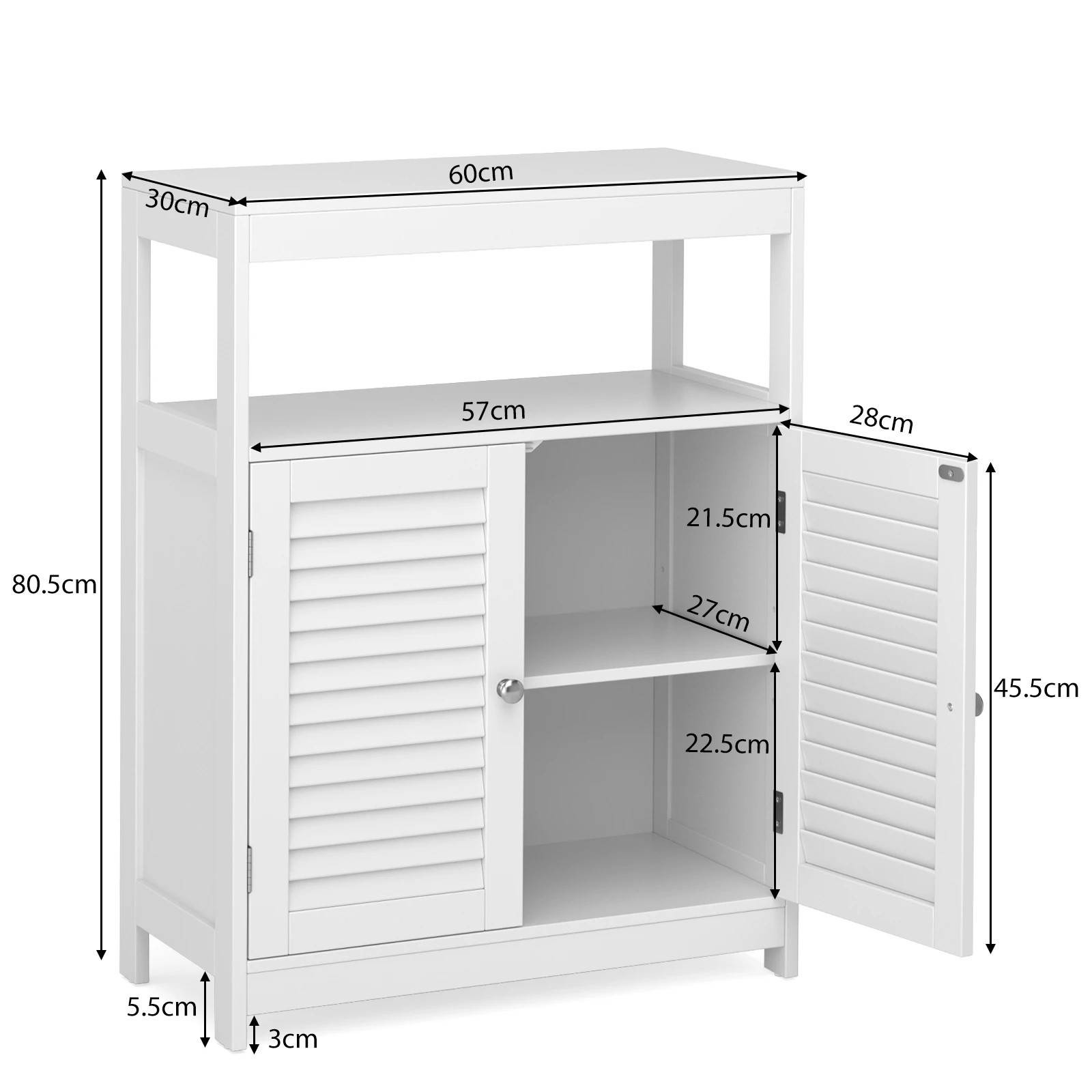 2 Costway Bathroom Storage Cabinet Floor Storage Cupboard w/2 Doors & Open Shelf - White, 2 of 7