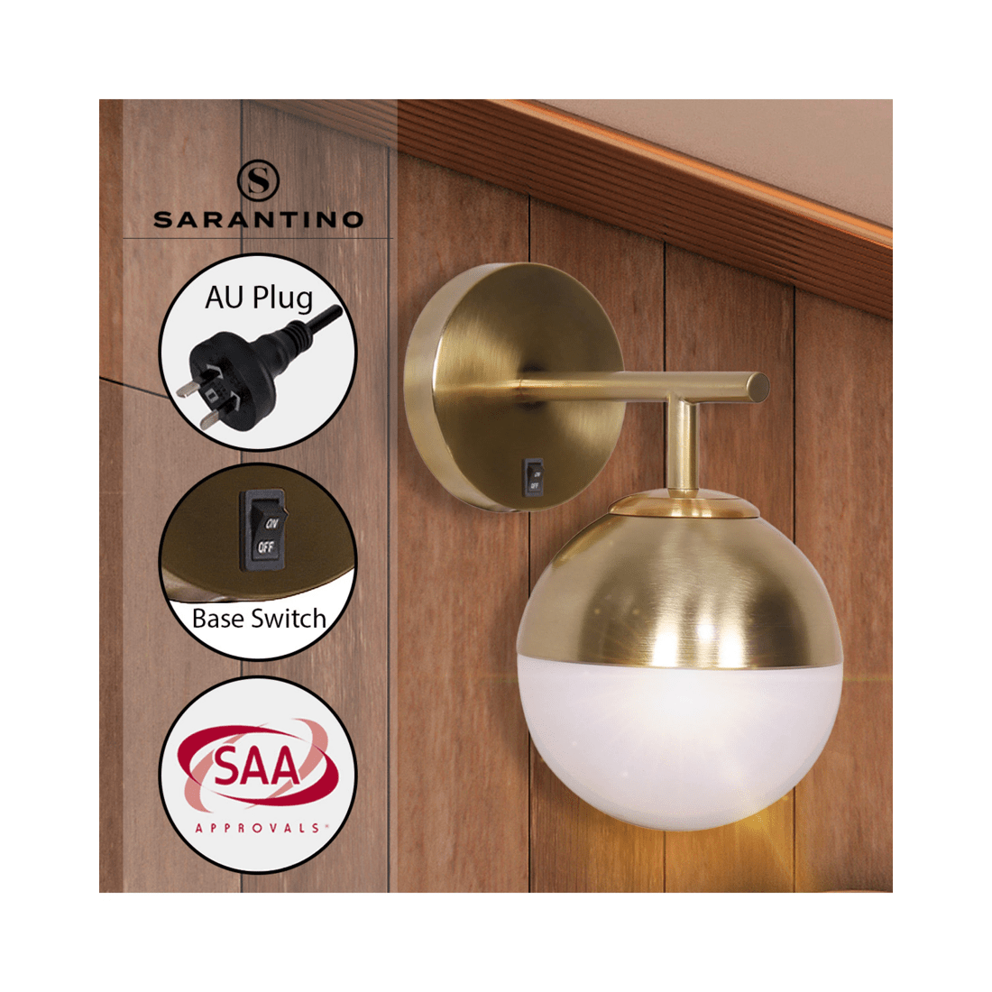 9 Sarantino Wall Lamp With Gold Metal Base And White Glass Shade, 9 of 10