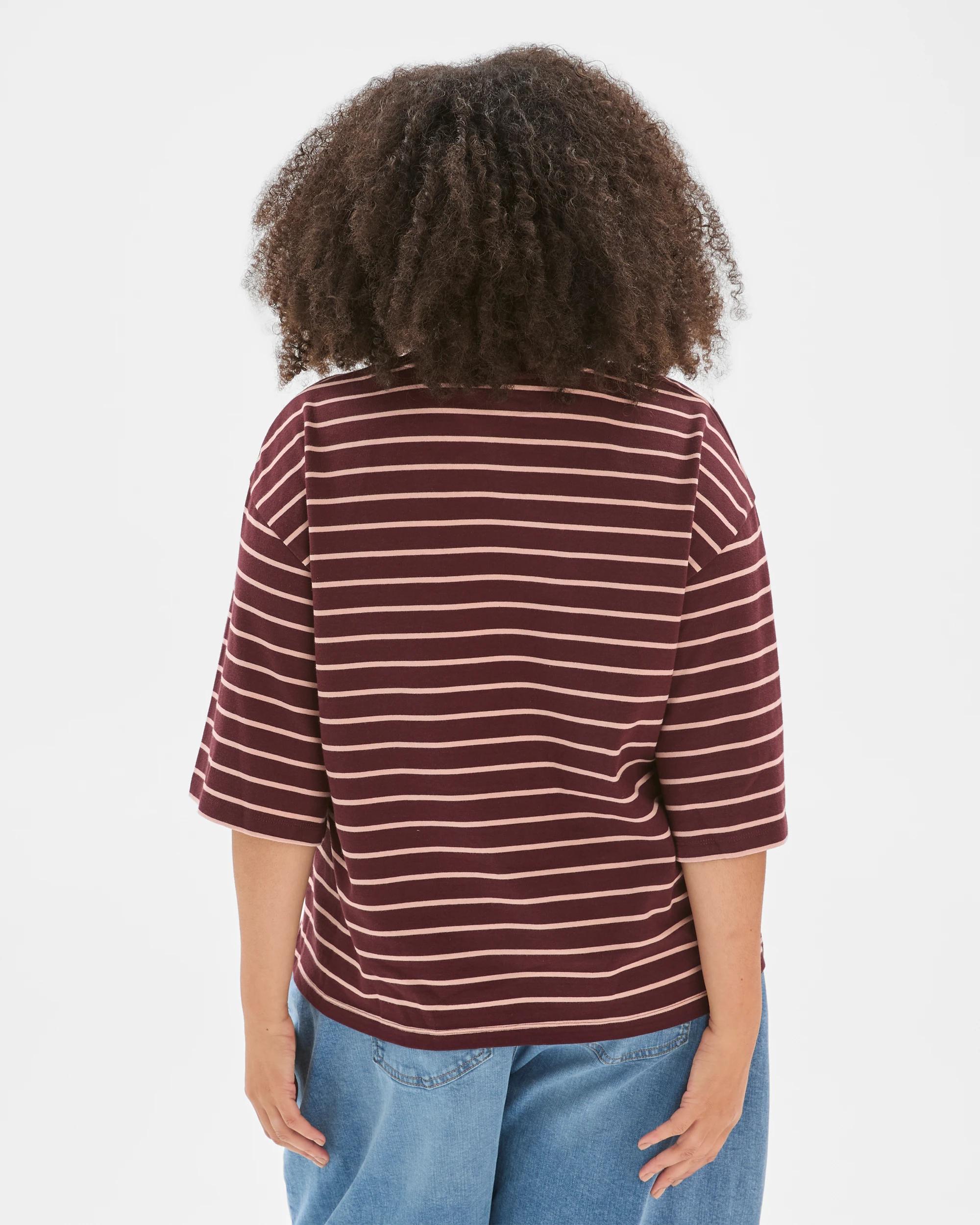 7 Target Curve Plus Size Australian Cotton Wide Sleeve Boxy T-Shirt BURGUNDY/SOFT BLUSH STRIPE, 7 of 9