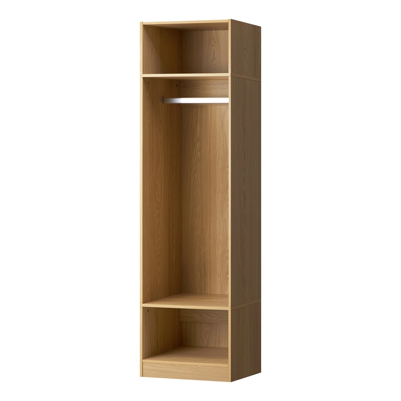 1 Oikiture Open Wardrobe Shelf Unit Clothes Storage 3 Shelves Hanging Rail
 - Natural, 1 of 10