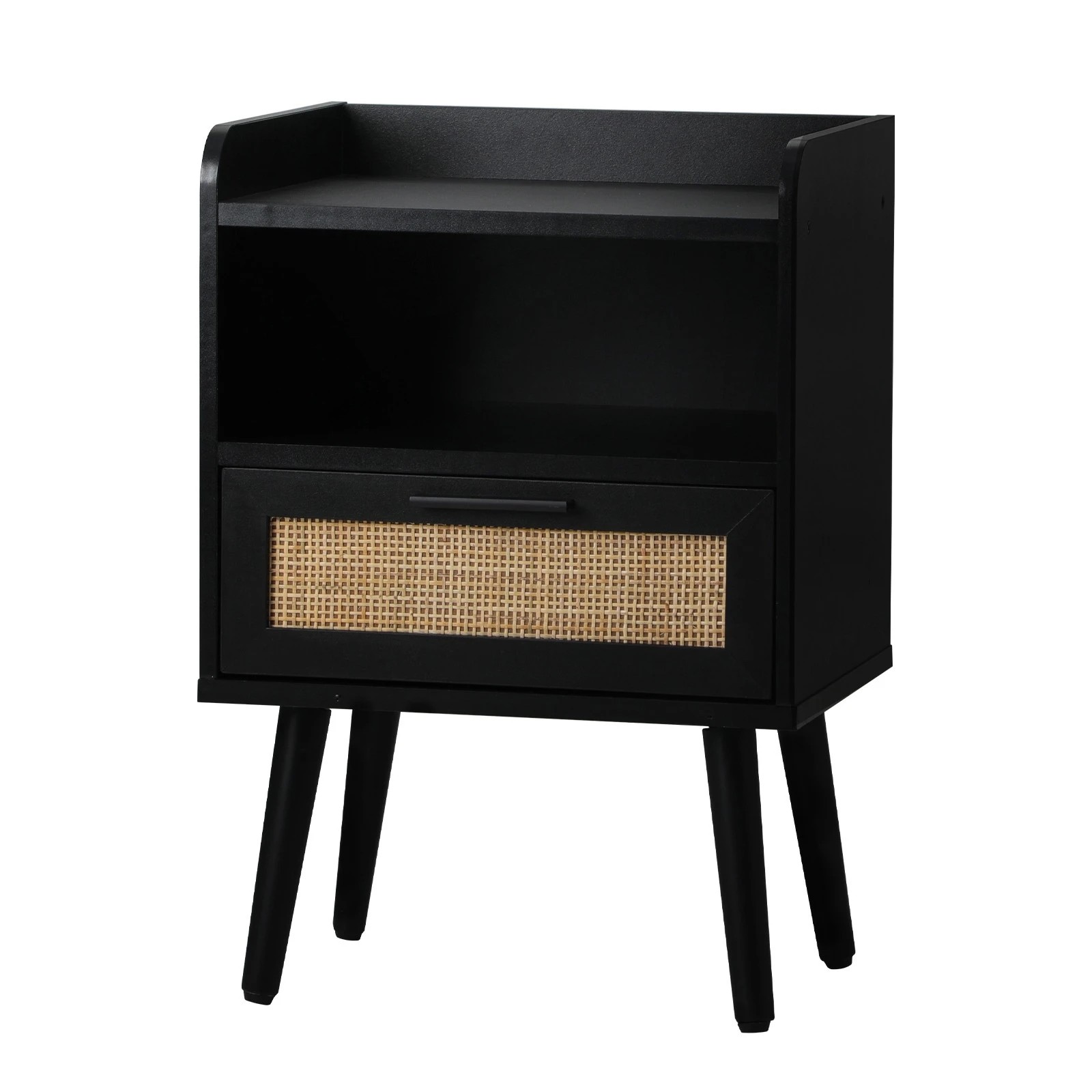 1 Oikiture Bedside Table Drawer Side End Table Nightstand Rattan
 - Black, 1 of 10