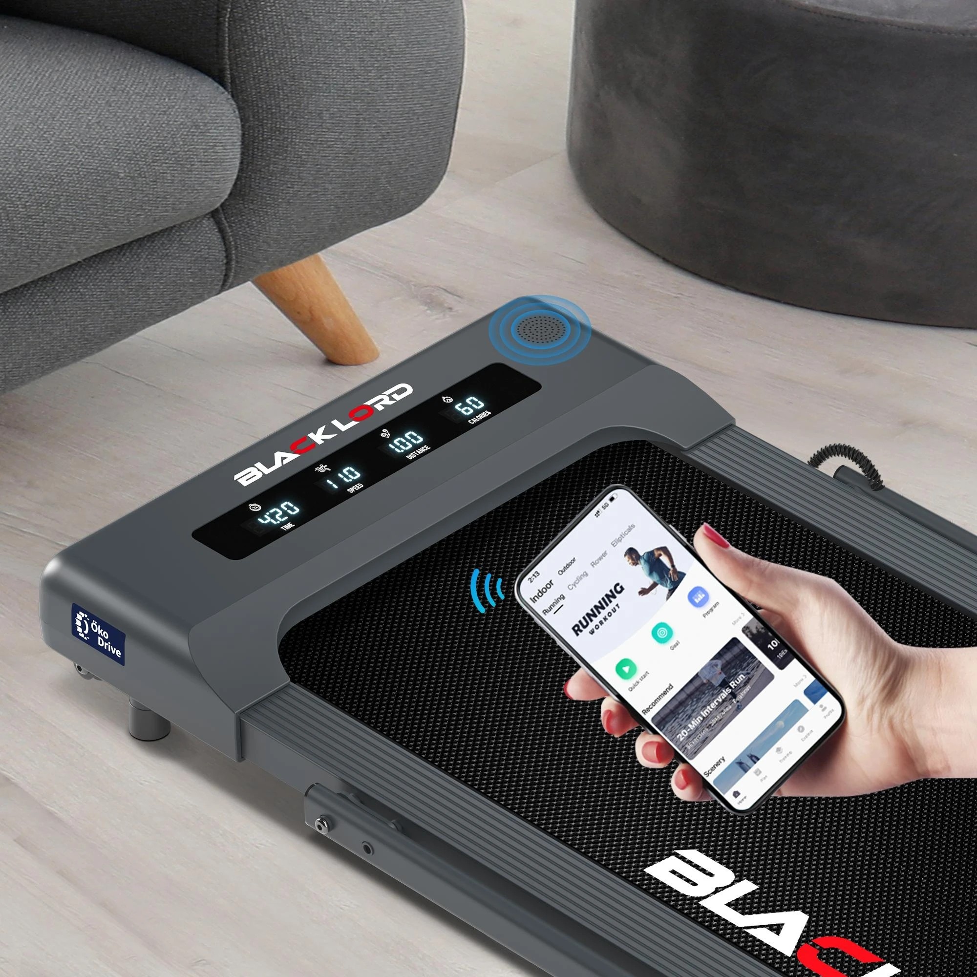 4 Black Lord Treadmill Electric Walking Pad Under Desk Foldable Gym 400mm - Grey, 4 of 10