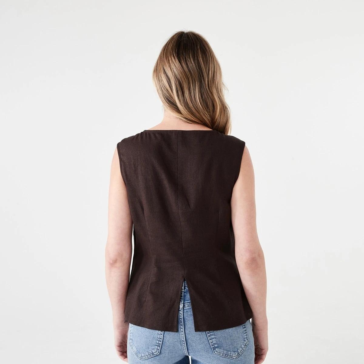 3 Sleeveless Asymmetrical Button Through Vest MELTED CHOCOLATE, 3 of 6