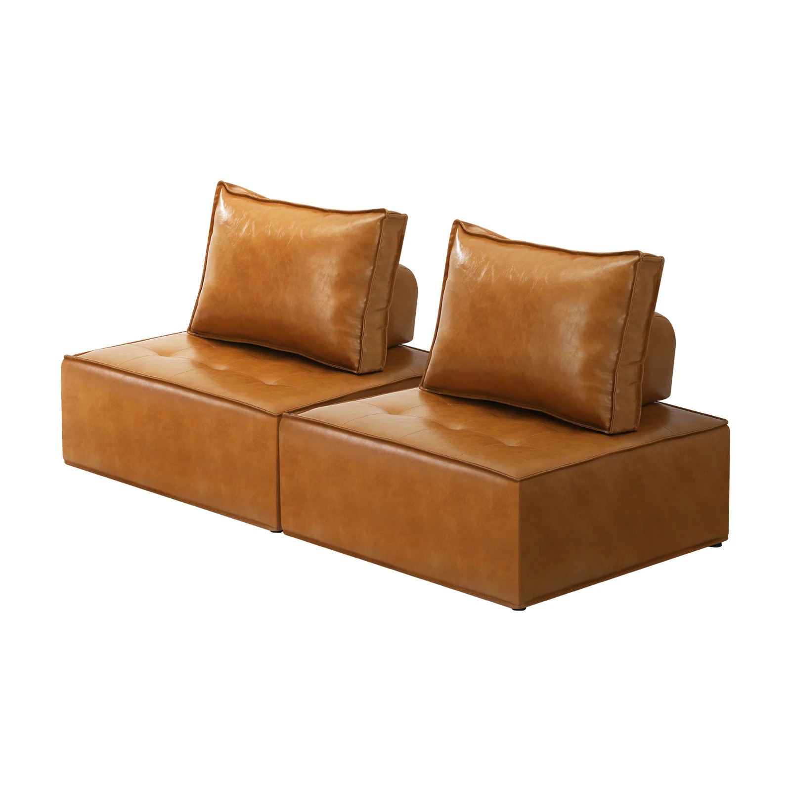 1 Oikiture 2pc Modular Sofa Lounge Chair Armless Tofu Back Pu Leather
 - Brown, 1 of 10