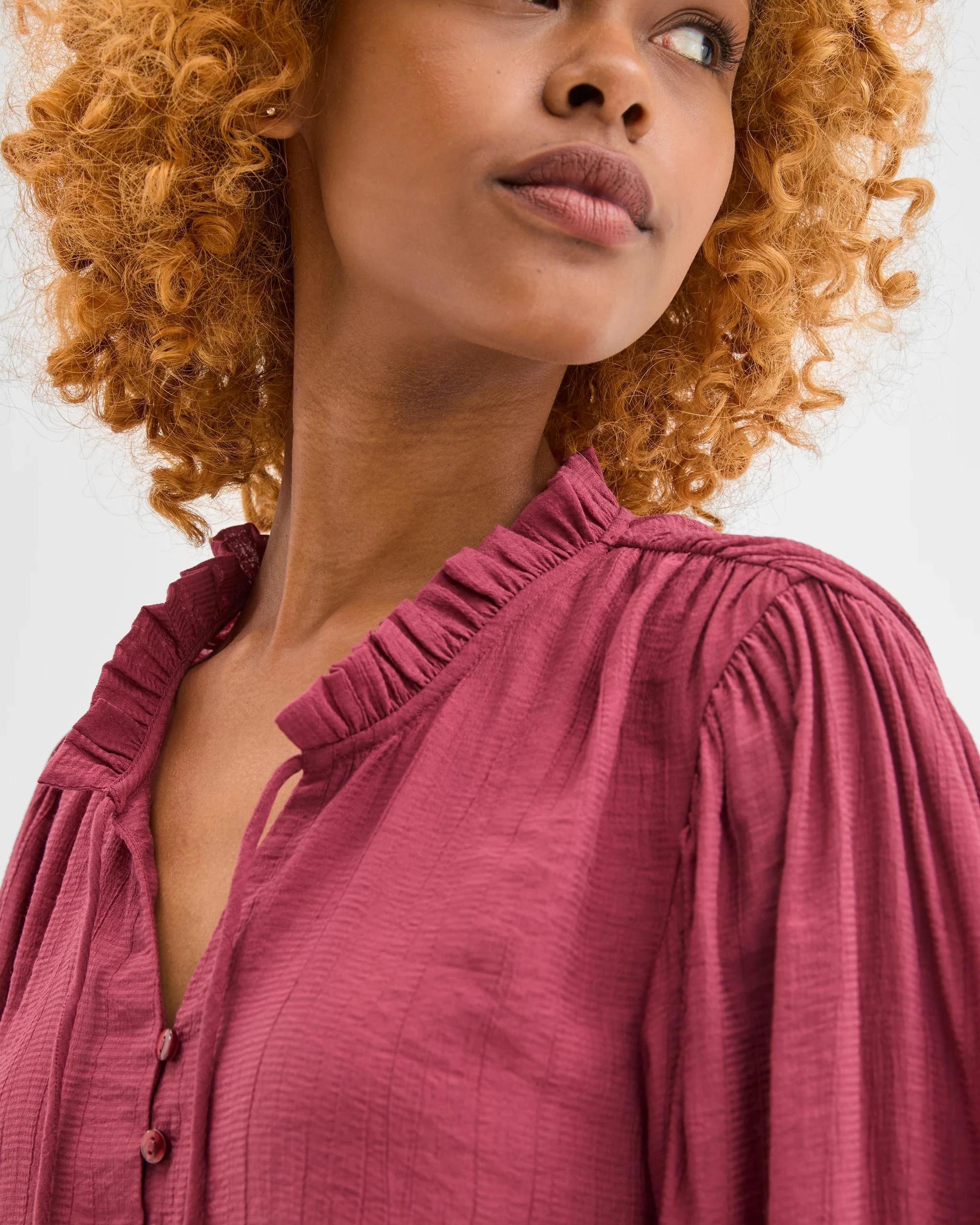 4 Target Petites Petites Long Sleeve Ruffle Blouse MARSALA, 4 of 5