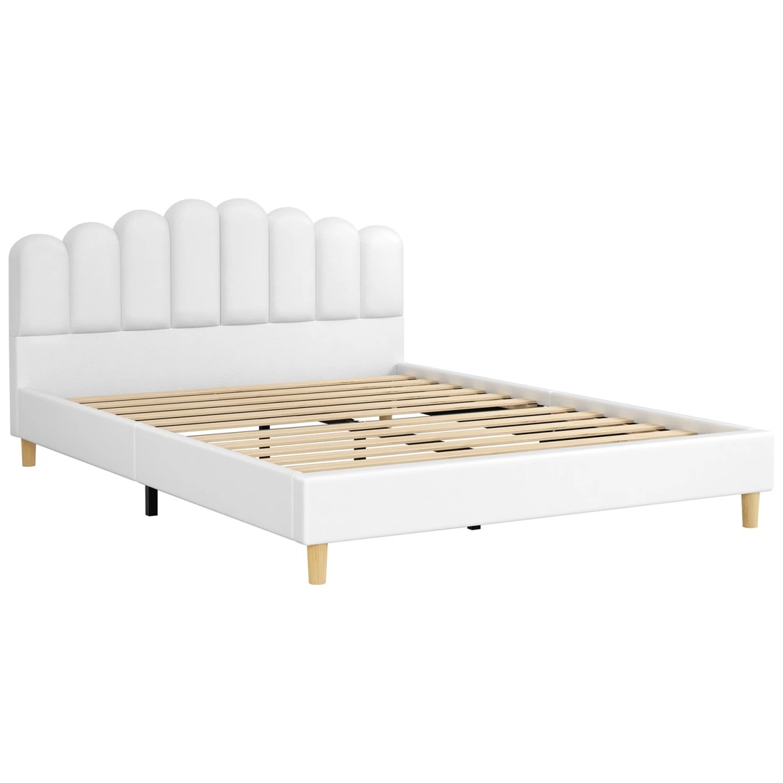 10 Alfordson Bed Frame Double Size Upholstered Platform Base Leather Tania - White, 10 of 10