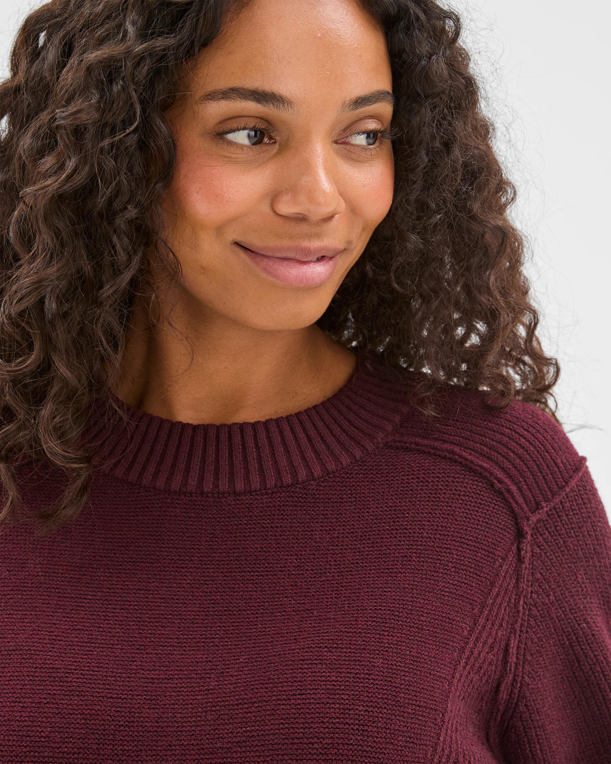4 Target Woman Australian Cotton Blend Knit Stitch Crew Neck Jumper BORDEAUX BURGUNDY, 4 of 7
