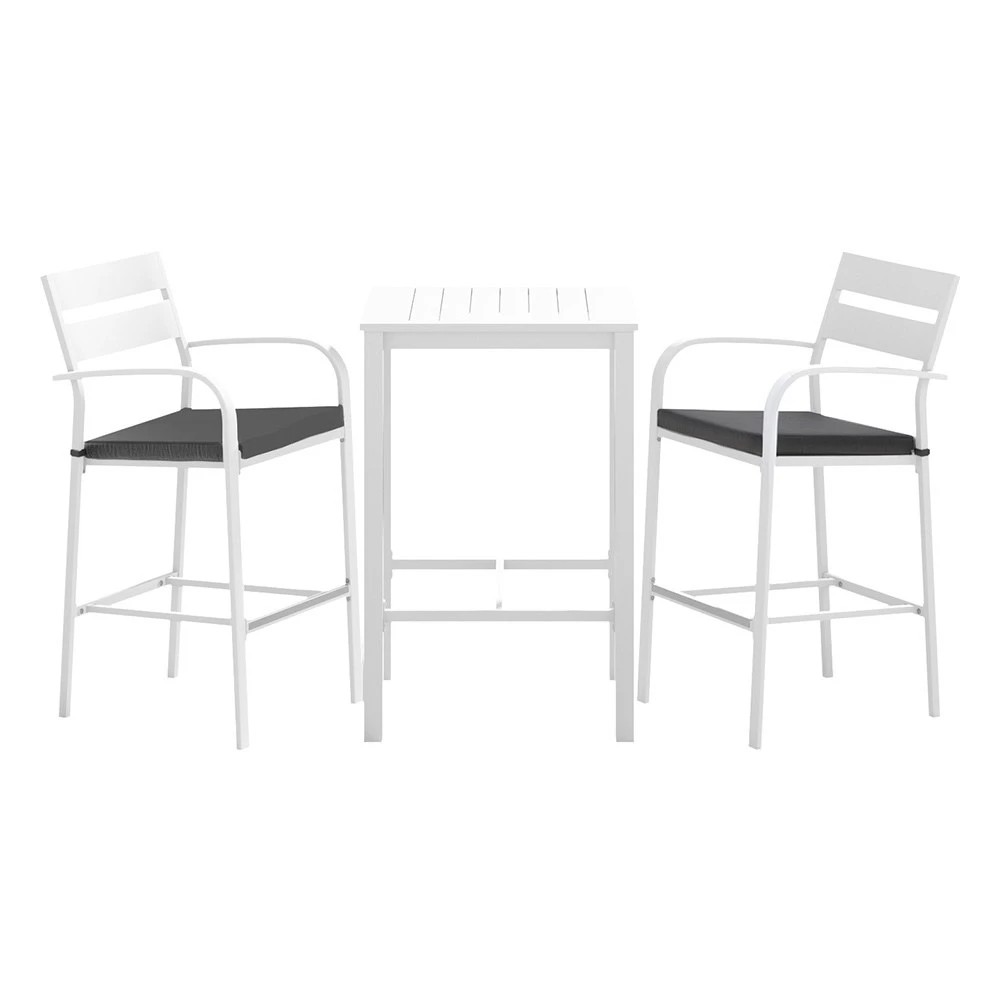 1 Gardeon Outdoor Bar Set Stools 3-Piece Dining Chairs Table Patio Aluminium Bistro Set - White, 1 of 4