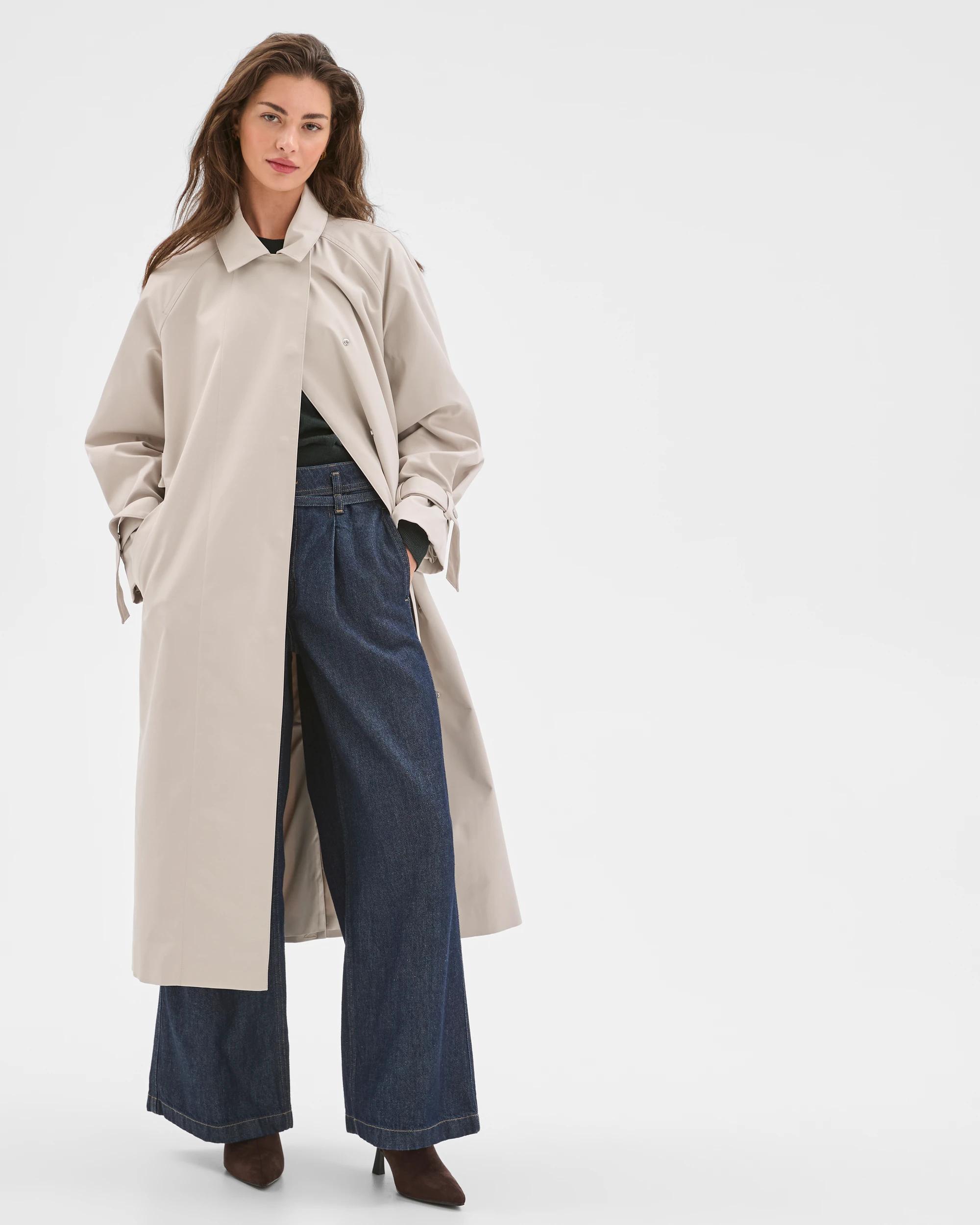 1 Target Petites Petites Statement Trench Coat FOG BEIGE, 1 of 7