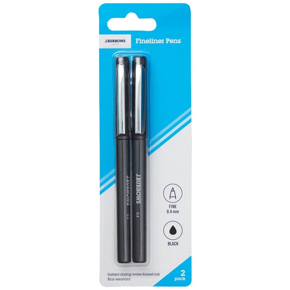 1 J.Burrows Fineliners 0.4mm Black 2 Pack, 1 of 2