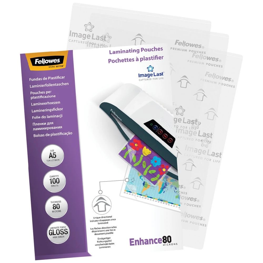 2 Fellowes A5 80 Micron Laminating Pouches Gloss 100 Pack, 2 of 2