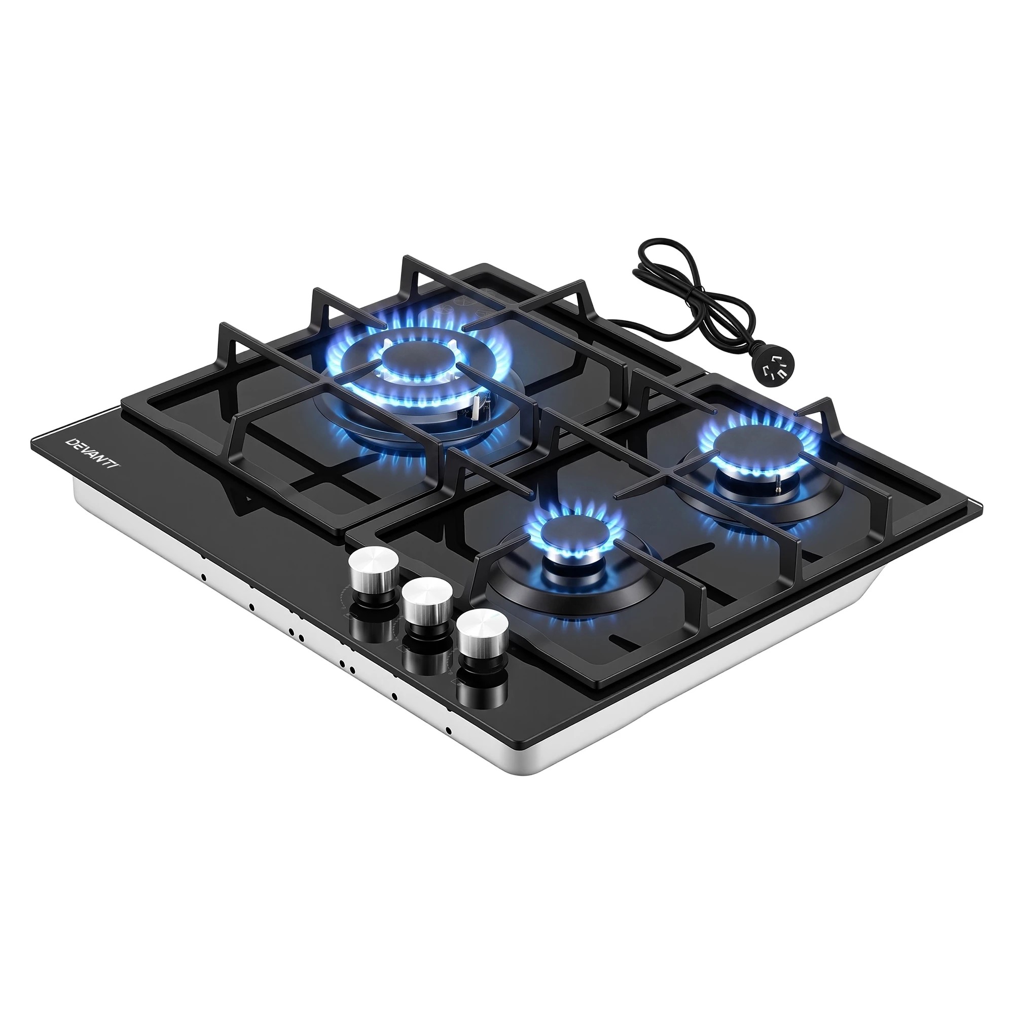 3 Devanti 59cm Gas Cooktop 3 Burner - Black, 3 of 10