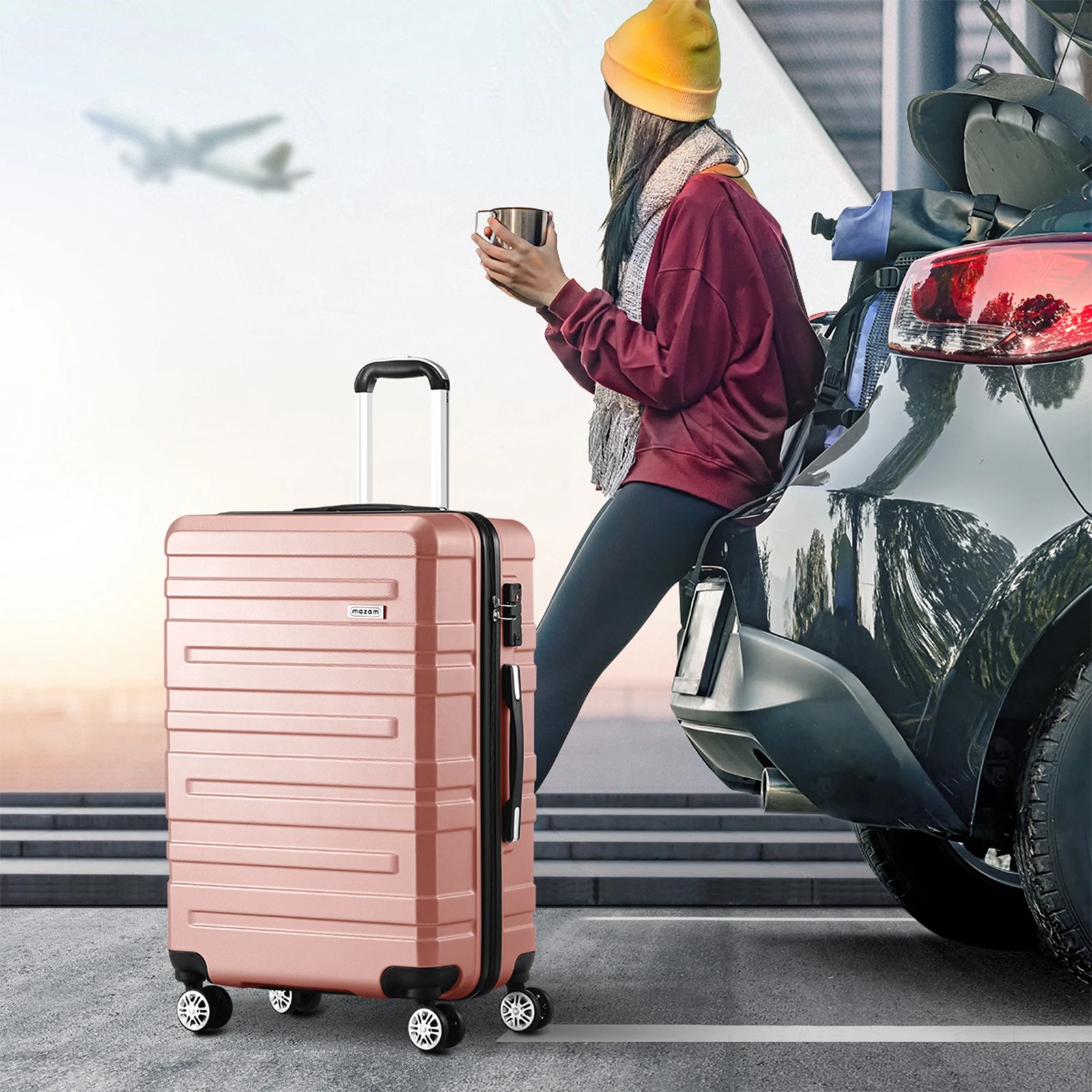 4 Mazam 3PCS Luggage Suitcase Trolley Set Travel TSA Lock ABS Hard Case - Pink, 4 of 10