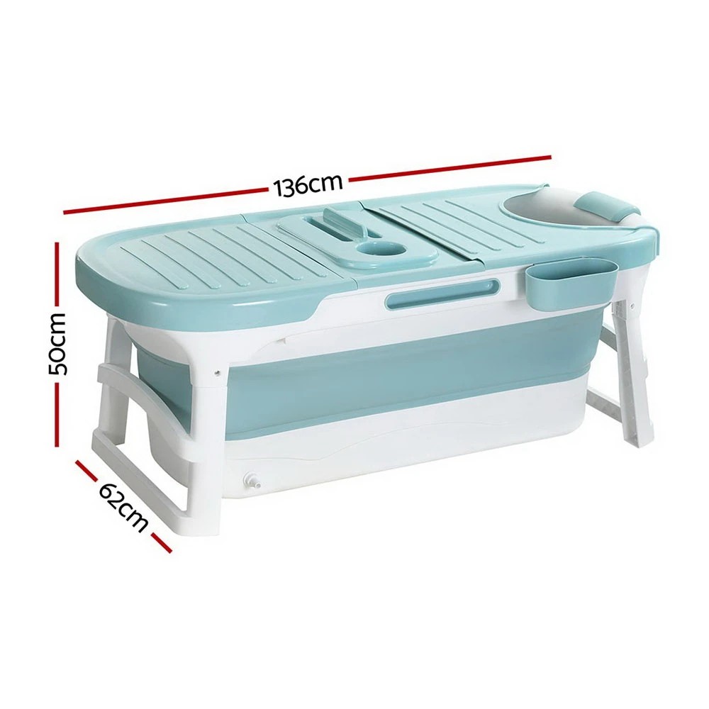 2 Weisshorn Foldable Bathtub Portable Folding Water Spa with Cover Plate 136x62cm - Blue, 2 of 5