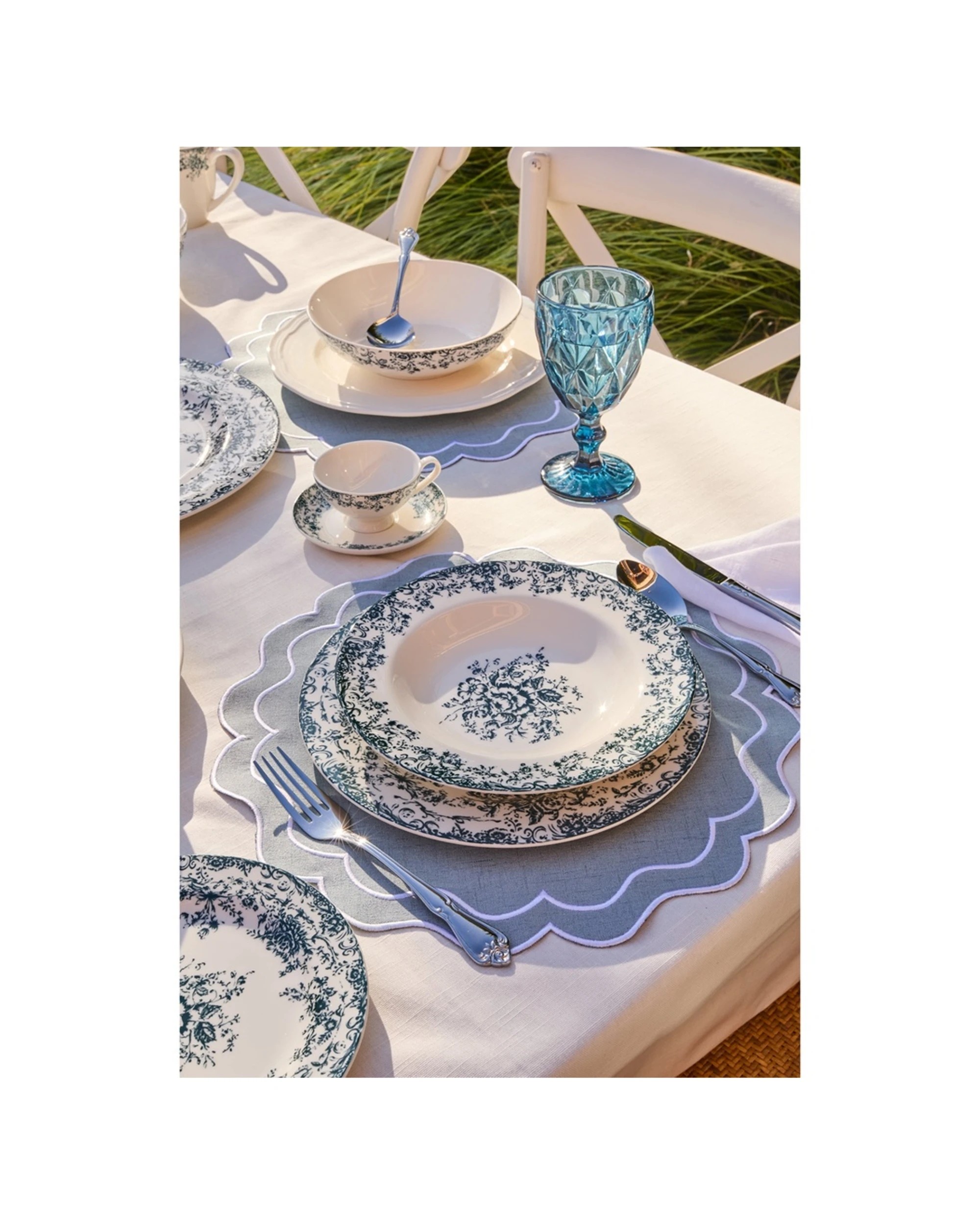 5 Casa Domani Porcelain Kitchen Dining Serveware Rosetta Cup And Saucer 200ml - Blue, 5 of 6
