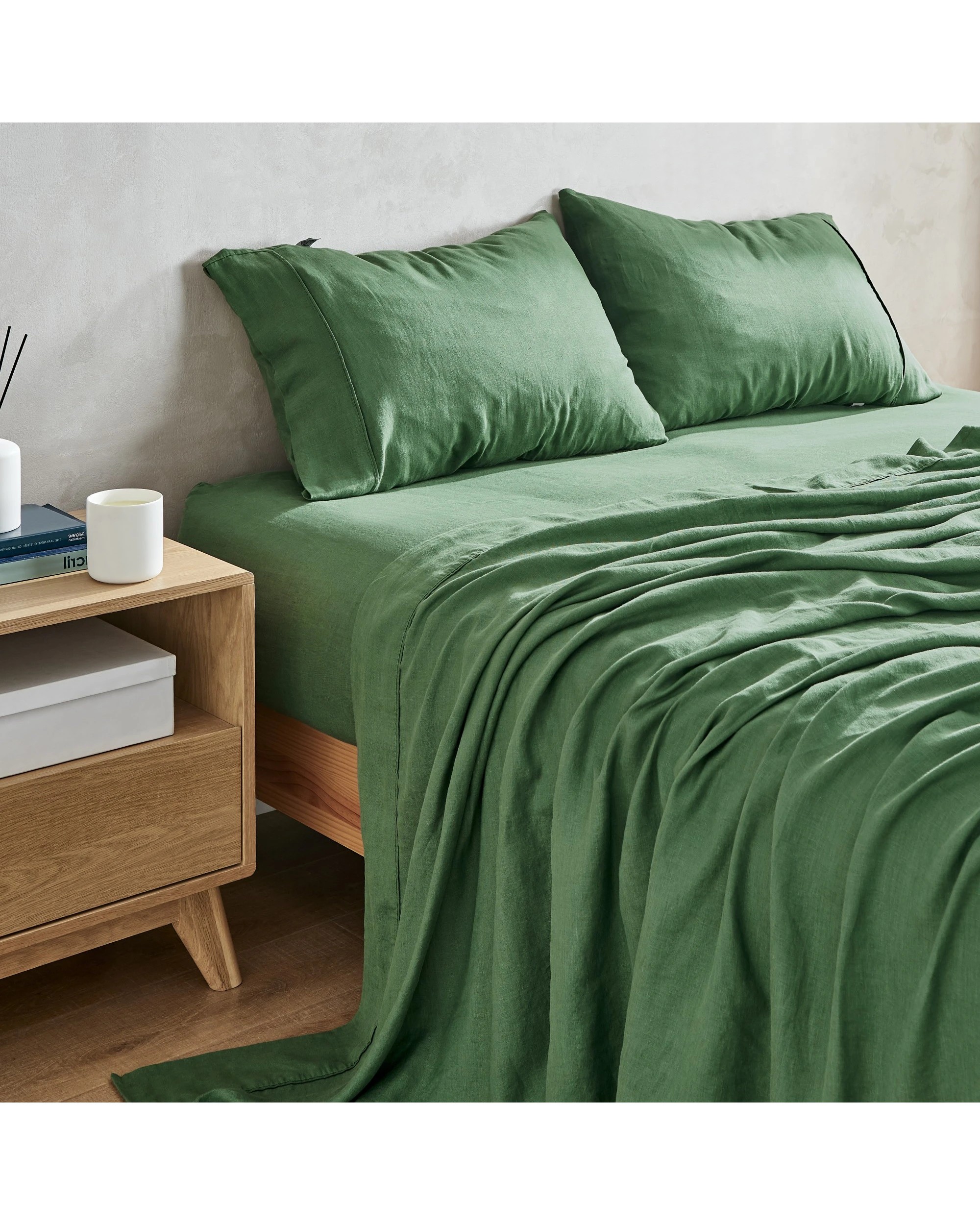 2 Natural Home 100% European Flax Linen Sheet Set - Single Bed - Olive, 2 of 9