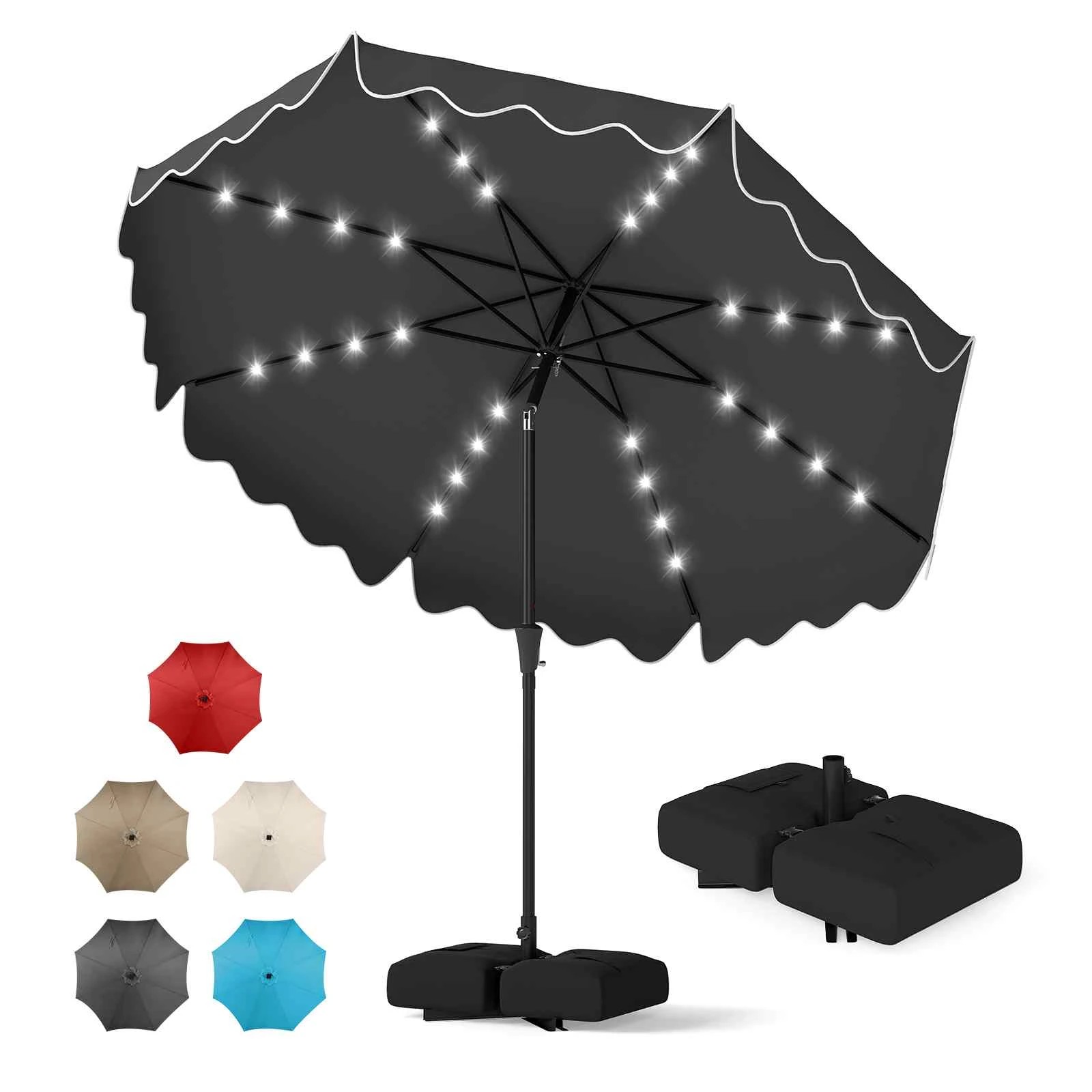 1 Costway 3M Outdoor Patio Umbrella w/32 Solar LED Lights Market Tilt Canopy - Grey, 1 of 4