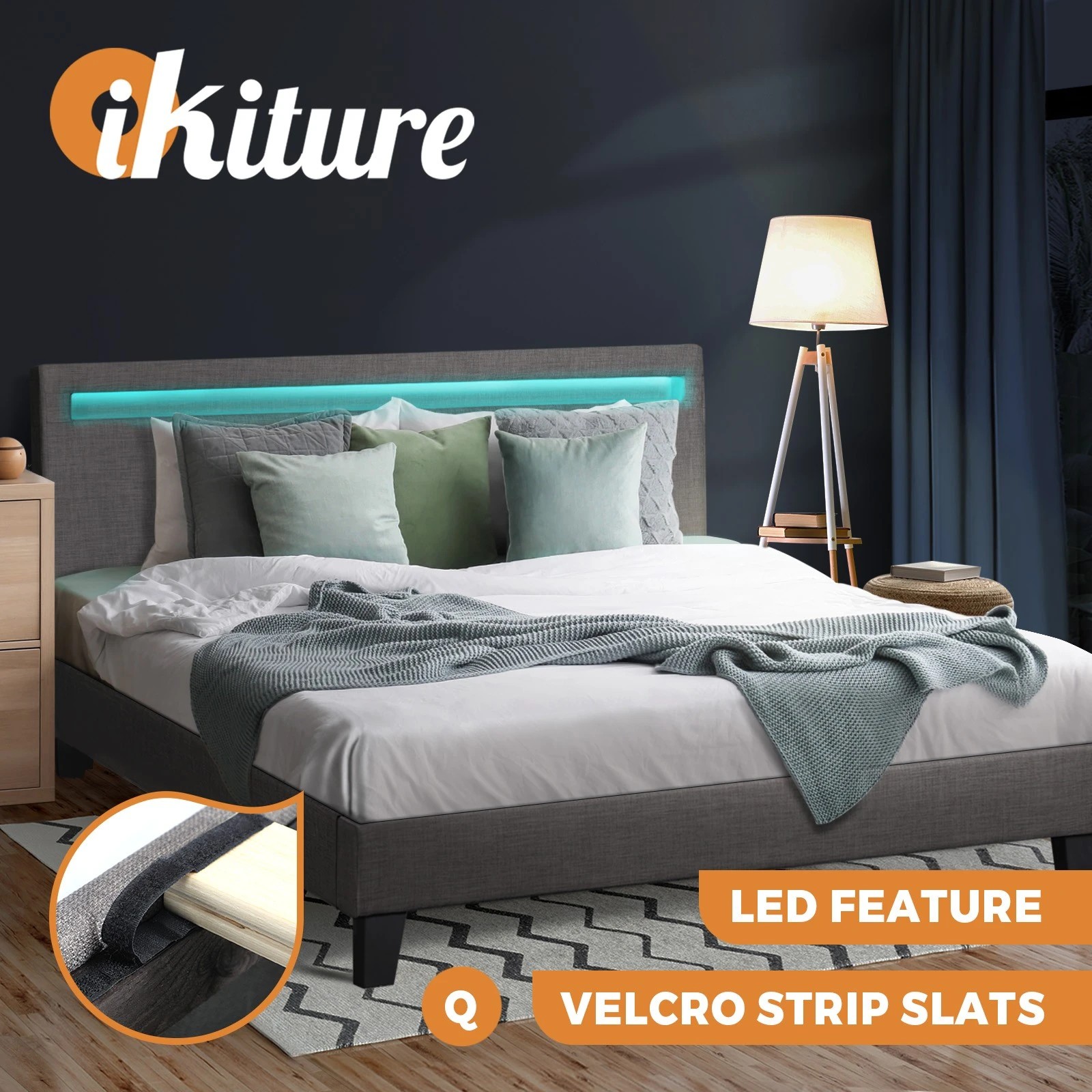 2 Oikiture Queen Bed Frame With Rgb Led Headboard
 - Grey, 2 of 10