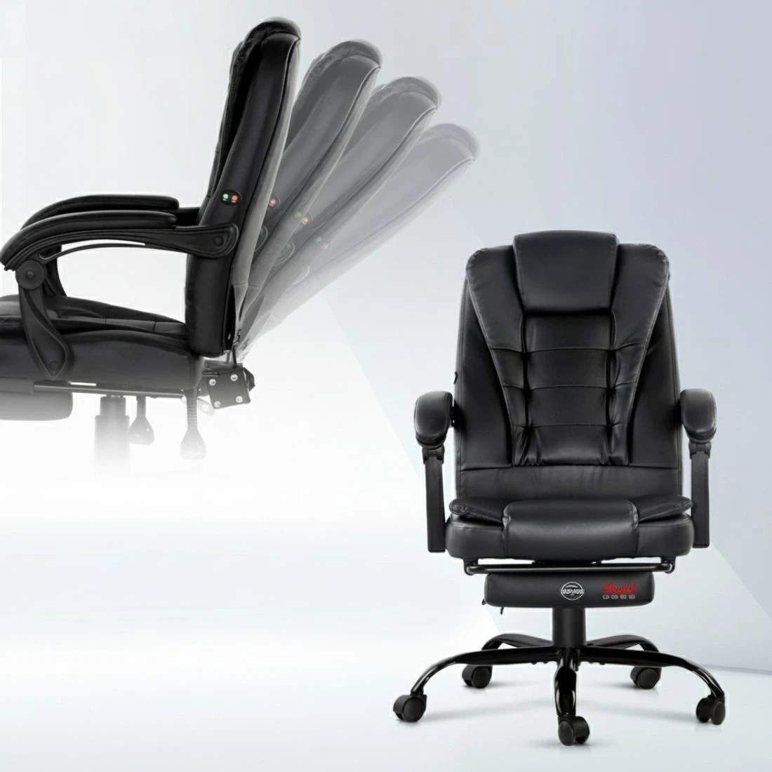 4 Artiss 2 Point Massage Office Chair PU Leather Footrest - Black, 4 of 6