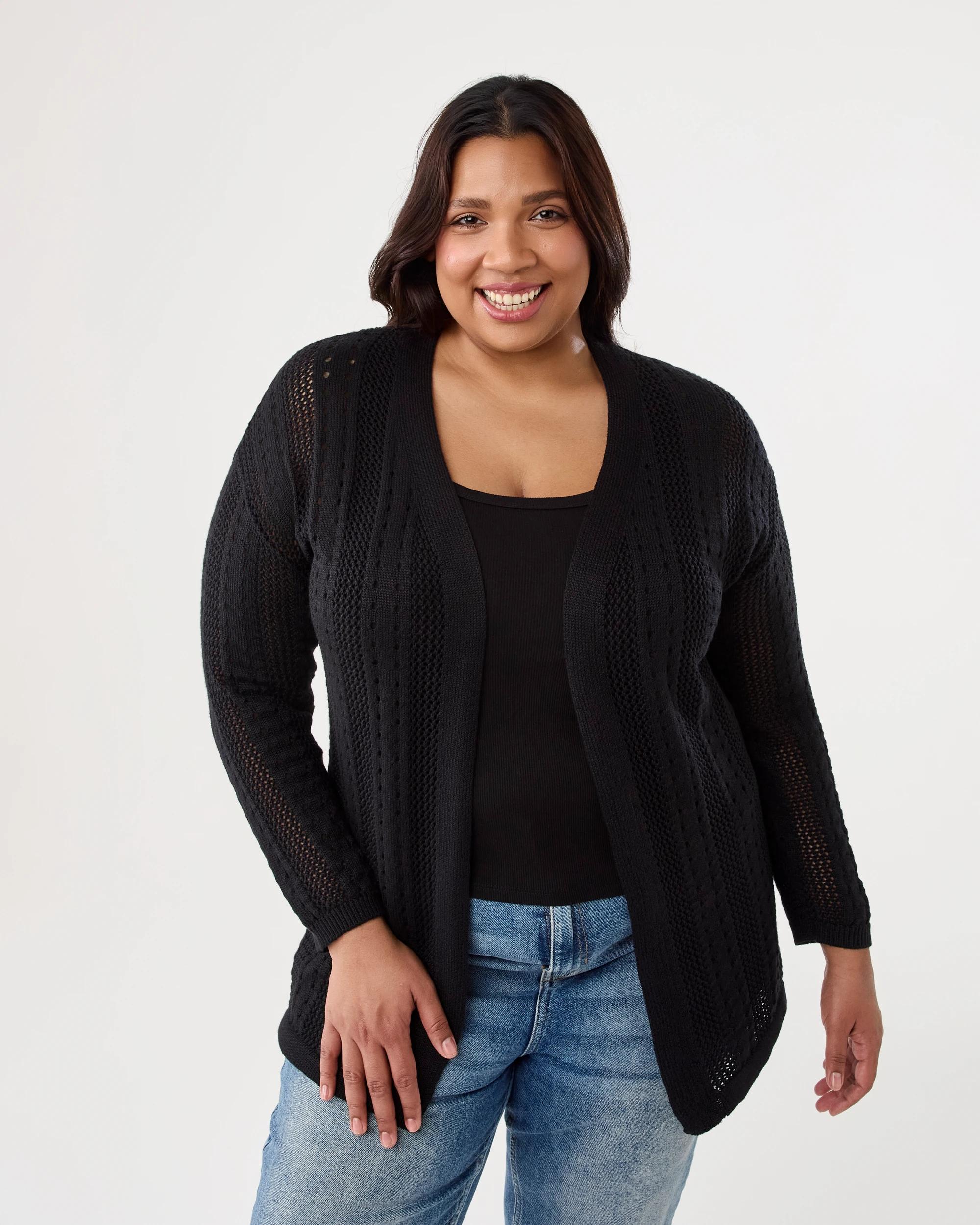1 Curve Crochet Stripe Cardigan Black, 1 of 6