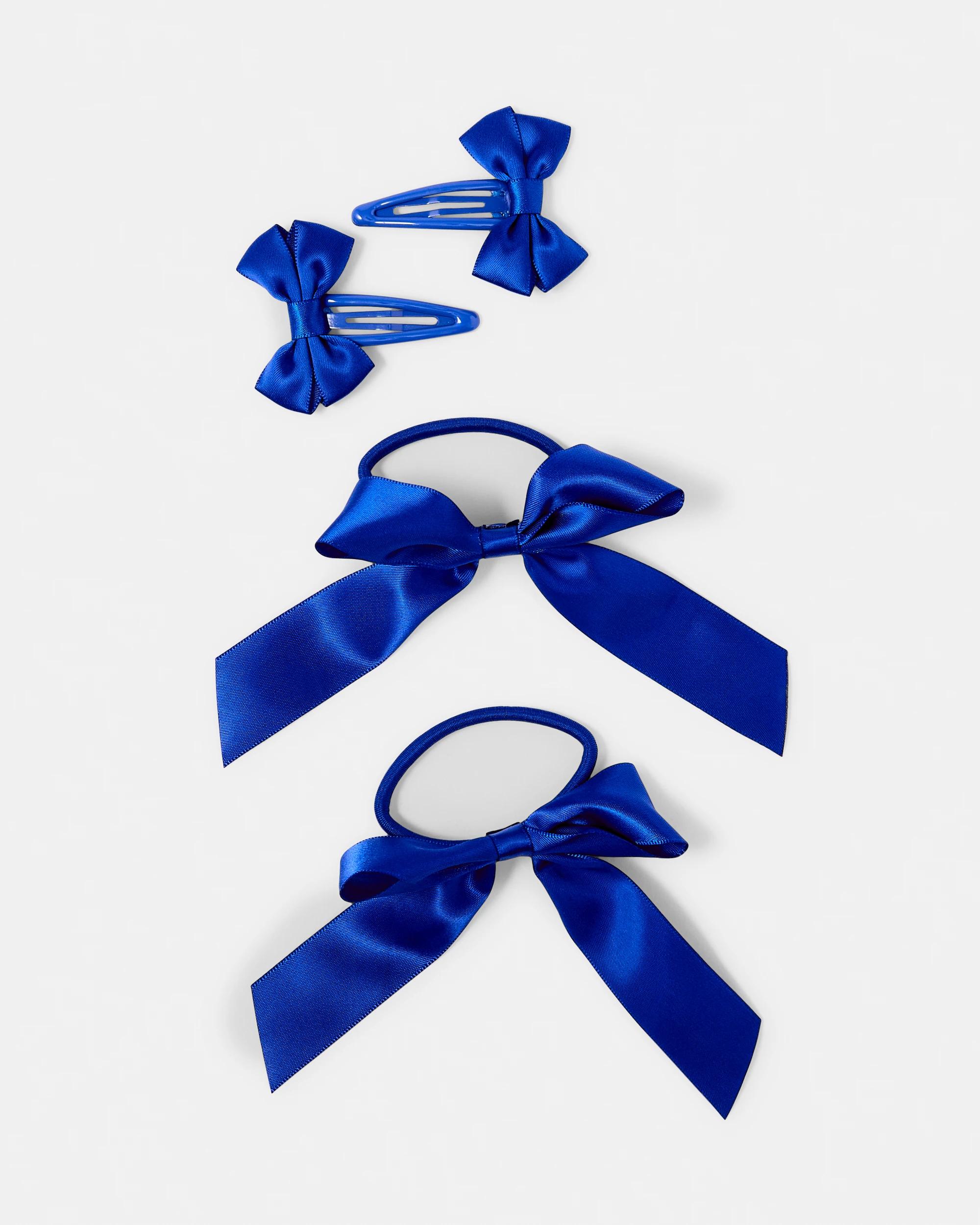 1 4 Pack School Bow Hair Elastics and Clips Set Royal Blue, 1 of 5