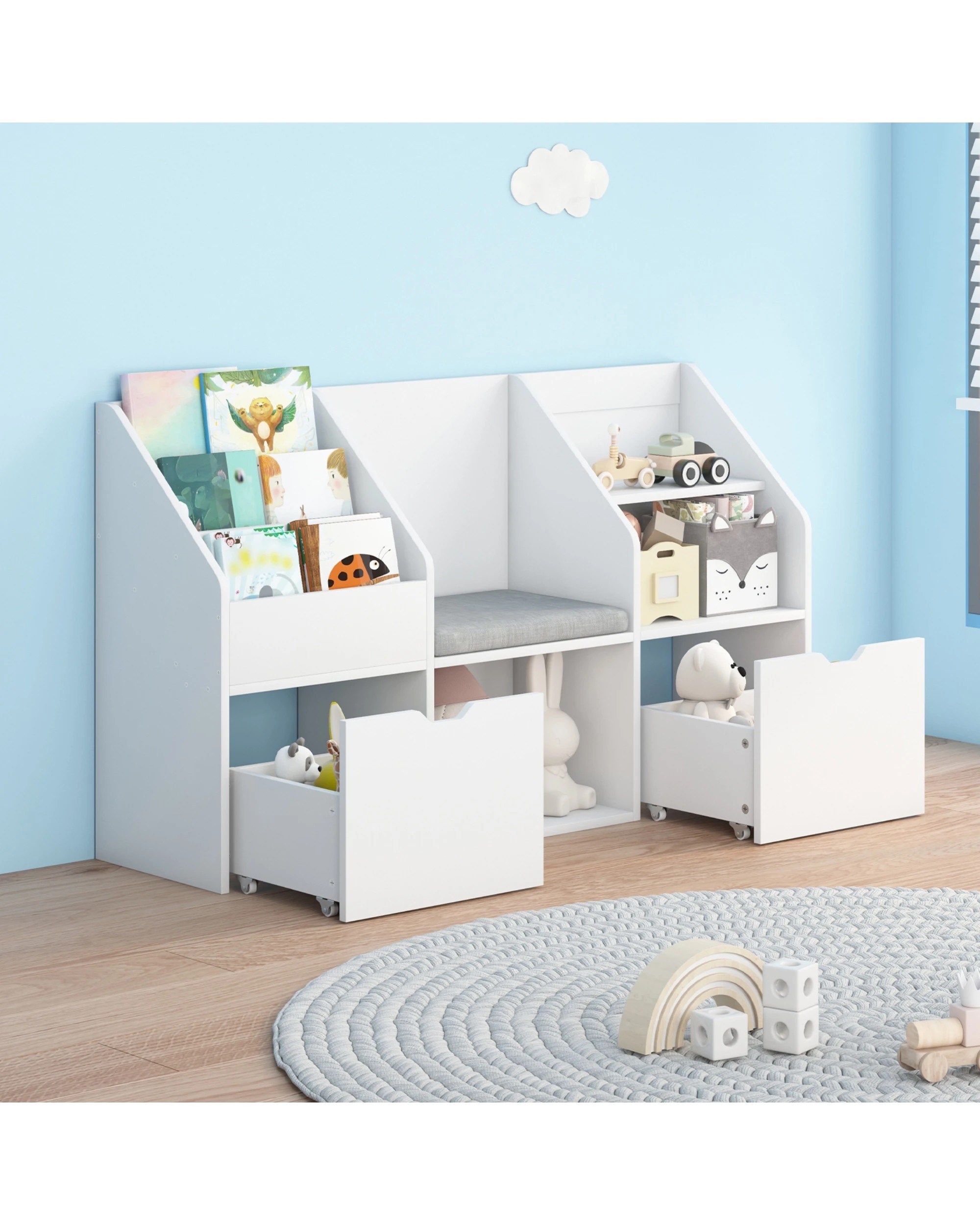 4 4-in-1 Kids Bookcase w/ Reading Nook Standing Toys and Books Storage Organiser Toy Chest, 4 of 10
