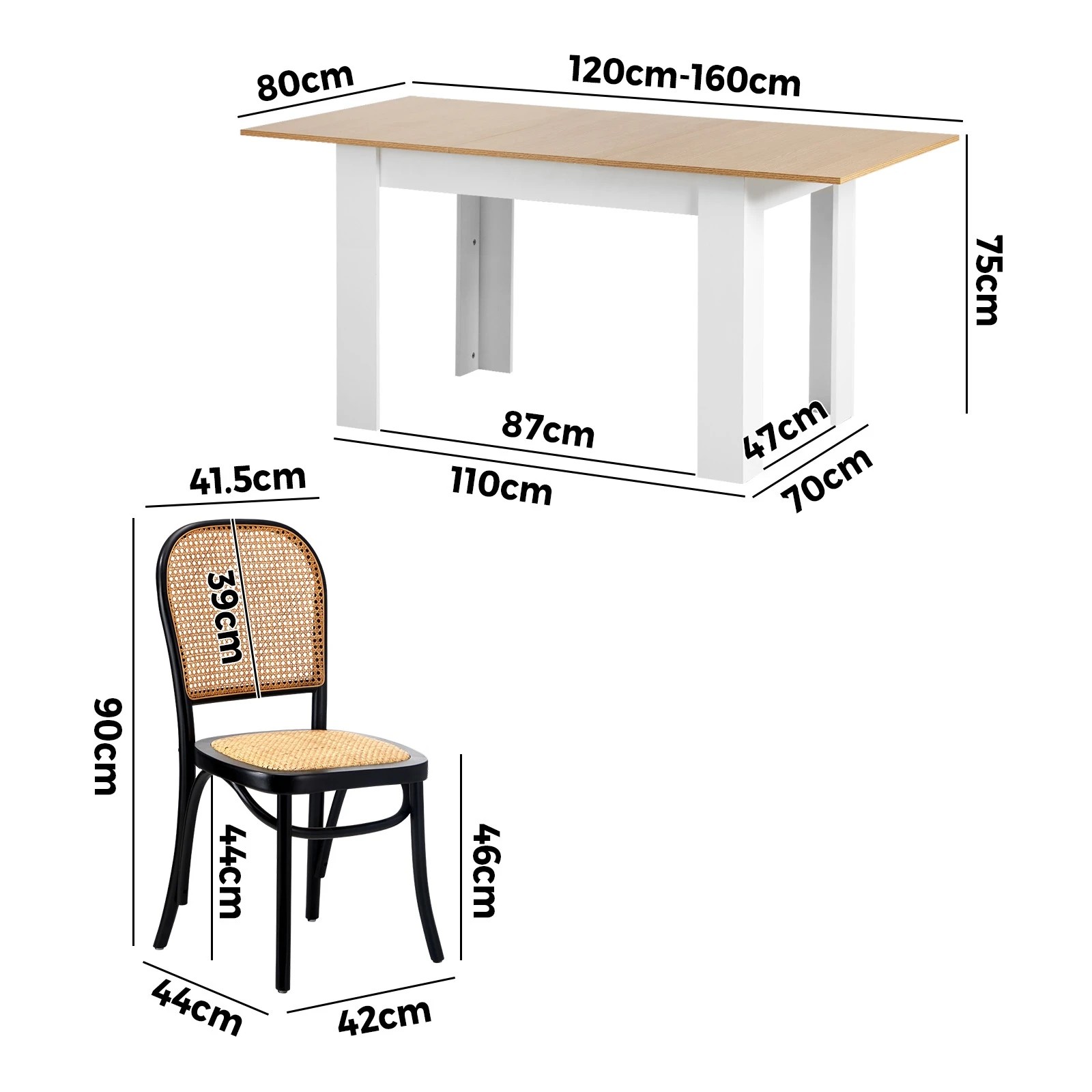2 Oikiture 160cm Extendable Dining Table with 4PCS Dining Chairs Rattan - Multi, 2 of 9