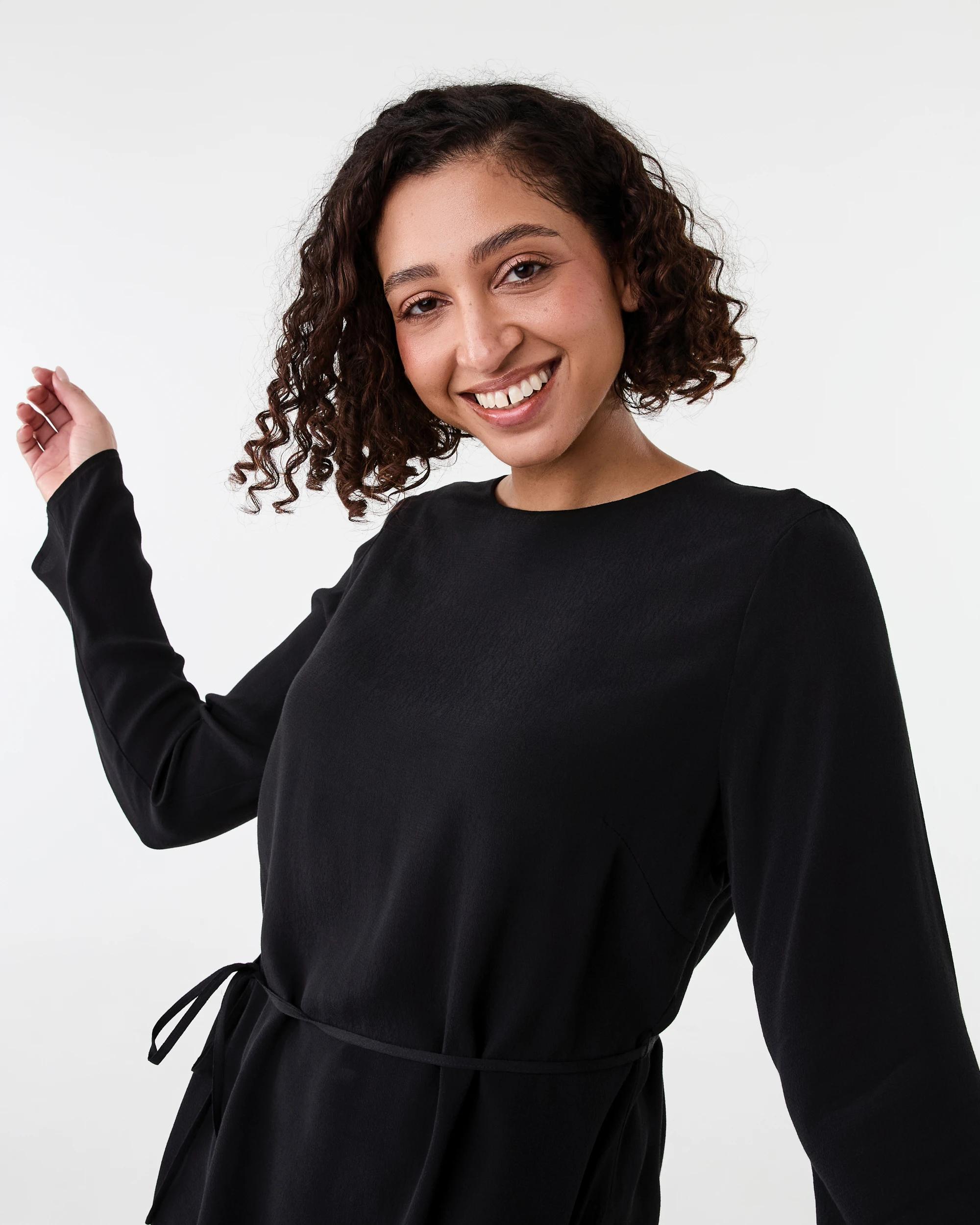 4 Long Sleeve Tie Waist Top Black, 4 of 7
