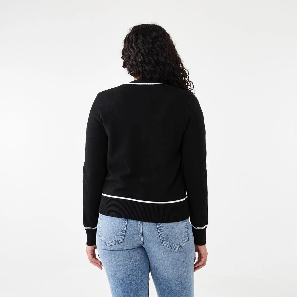 4 Contrast V-Neck Cardigan Black, 4 of 7