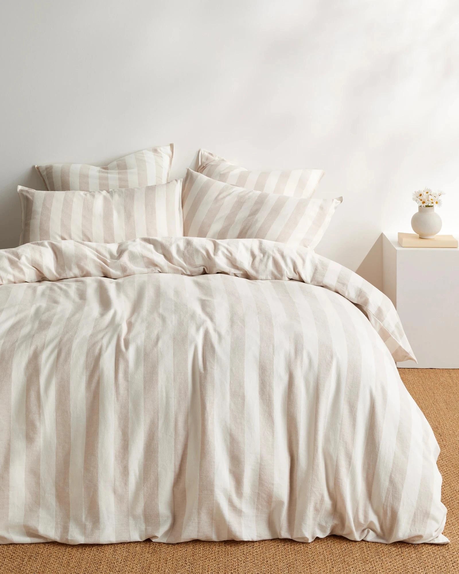 1 Target Reid Stripe Linen/Cotton Quilt Cover Set - Super King Bed - Natural, 1 of 3