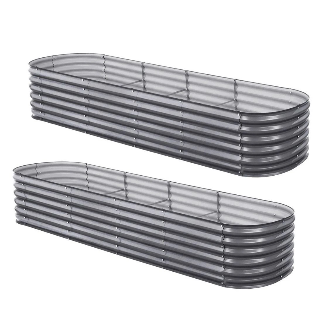 3 Green Fingers Raised Garden Bed 320X80X56cm Oval Planter Box - Grey, 3 of 4