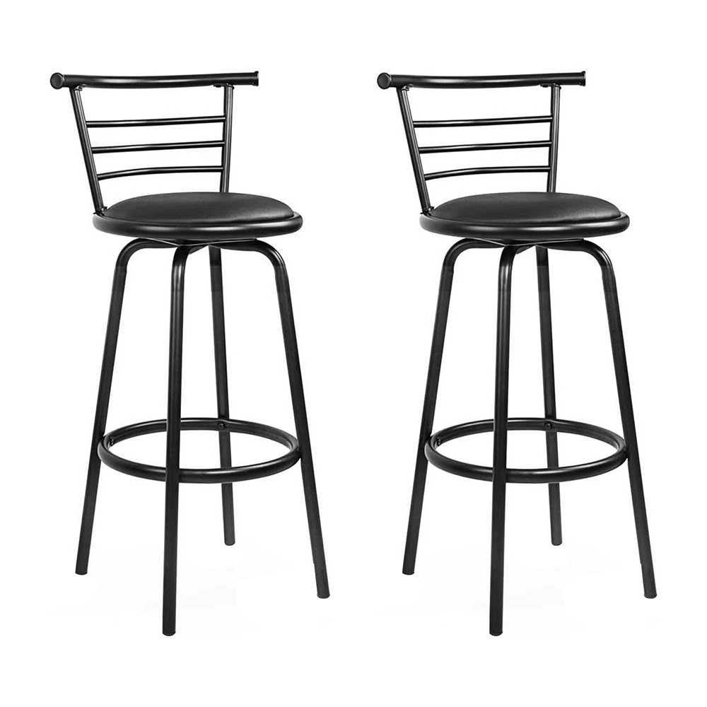 1 Artiss 2x Bar Stools Swivel Leather Padded Metal - Black, 1 of 7