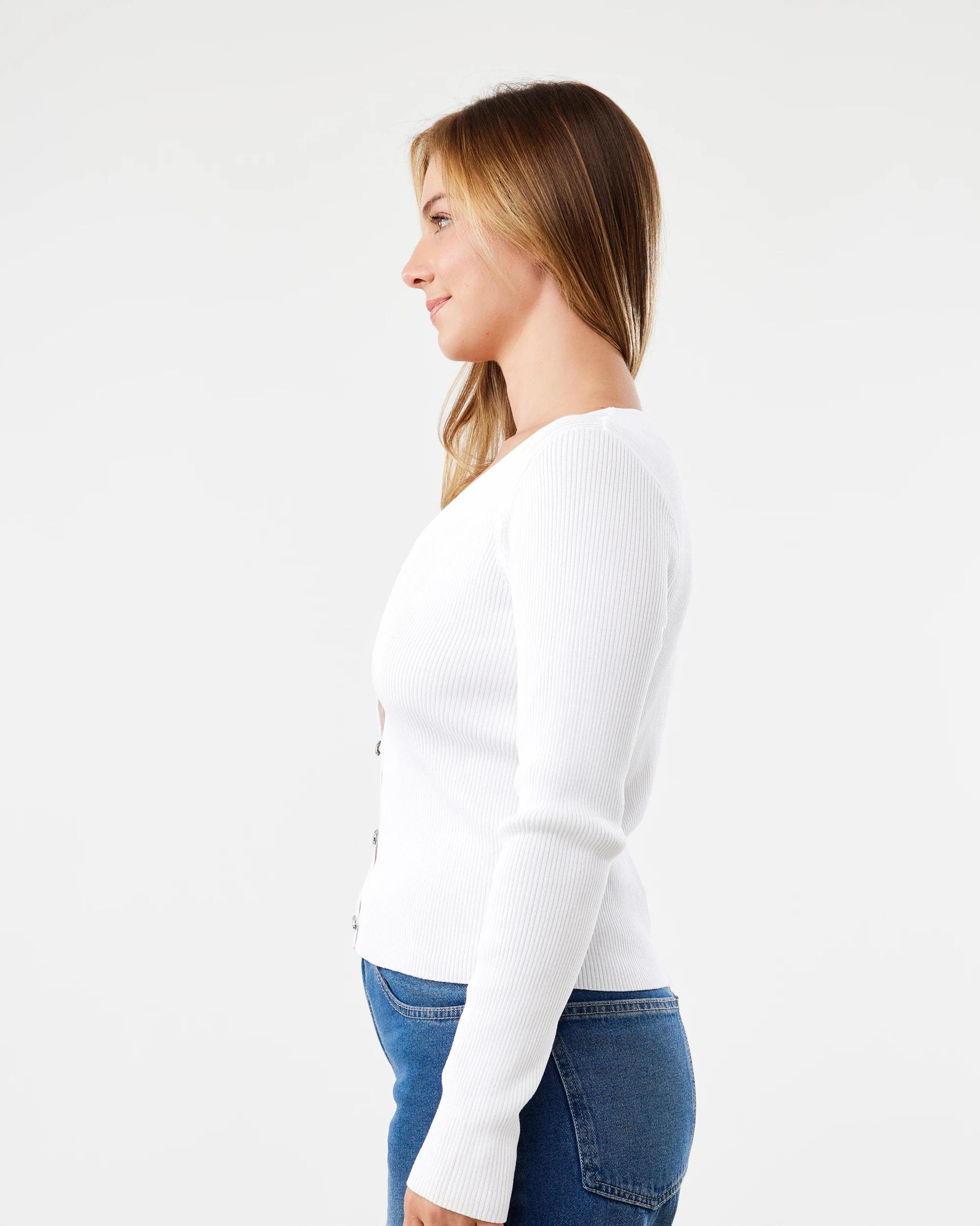 2 Long Sleeve V-Neck Button Through Top White, 2 of 6