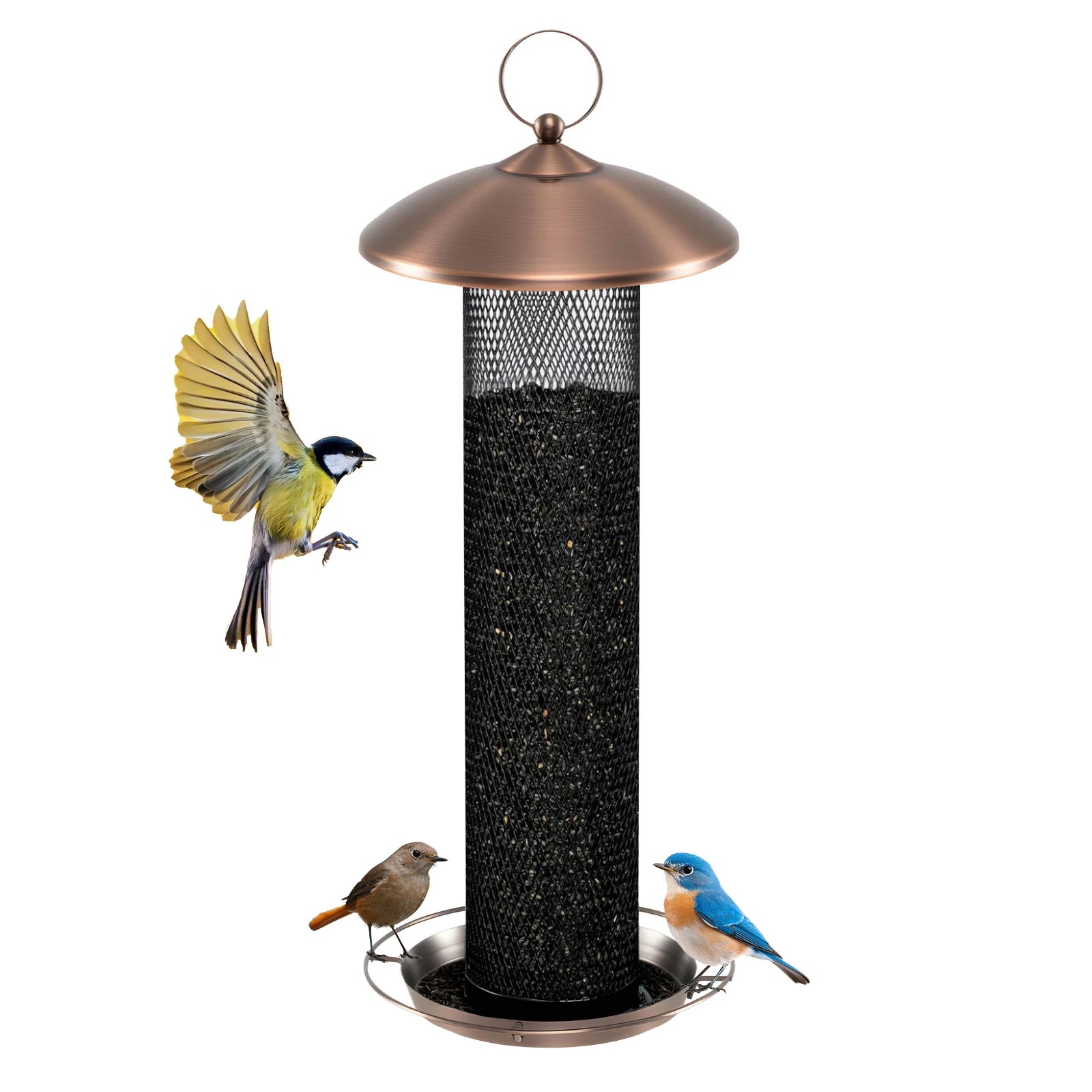 6 Costway All Metal Mesh Tube Bird Feeder w/Weatherproof Roof & Seed Tray, 6 of 6