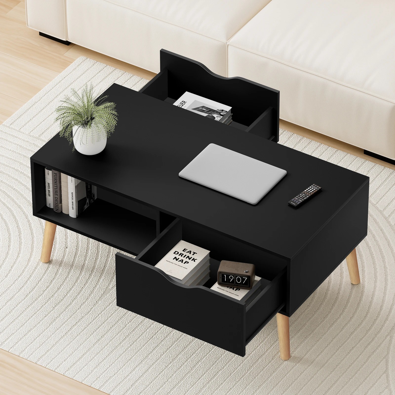 5 Alfordson Coffee Table Storage Tables 2 Drawers Shelf Modern Desk - Black, 5 of 10