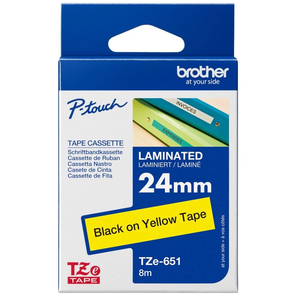 1 Brother TZe-651 Laminated Tape 24mm x 8m Black on Yellow, 1 of 1