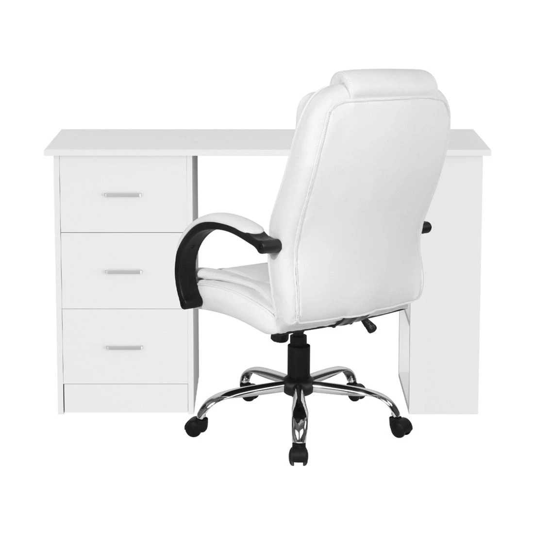 3 Artiss Computer Desk 120cm Executive Office Chair Set PU Leather High Back - White, 3 of 6