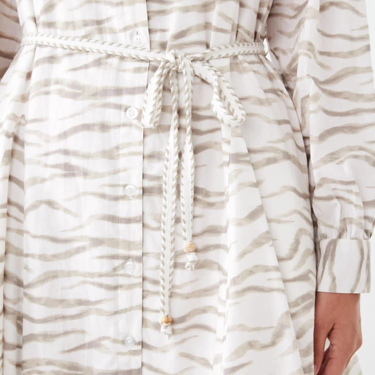 6 Long Balloon Sleeve Tie Waist Mini Dress SOFT ZEBRA CLOUD DANCER, 6 of 8