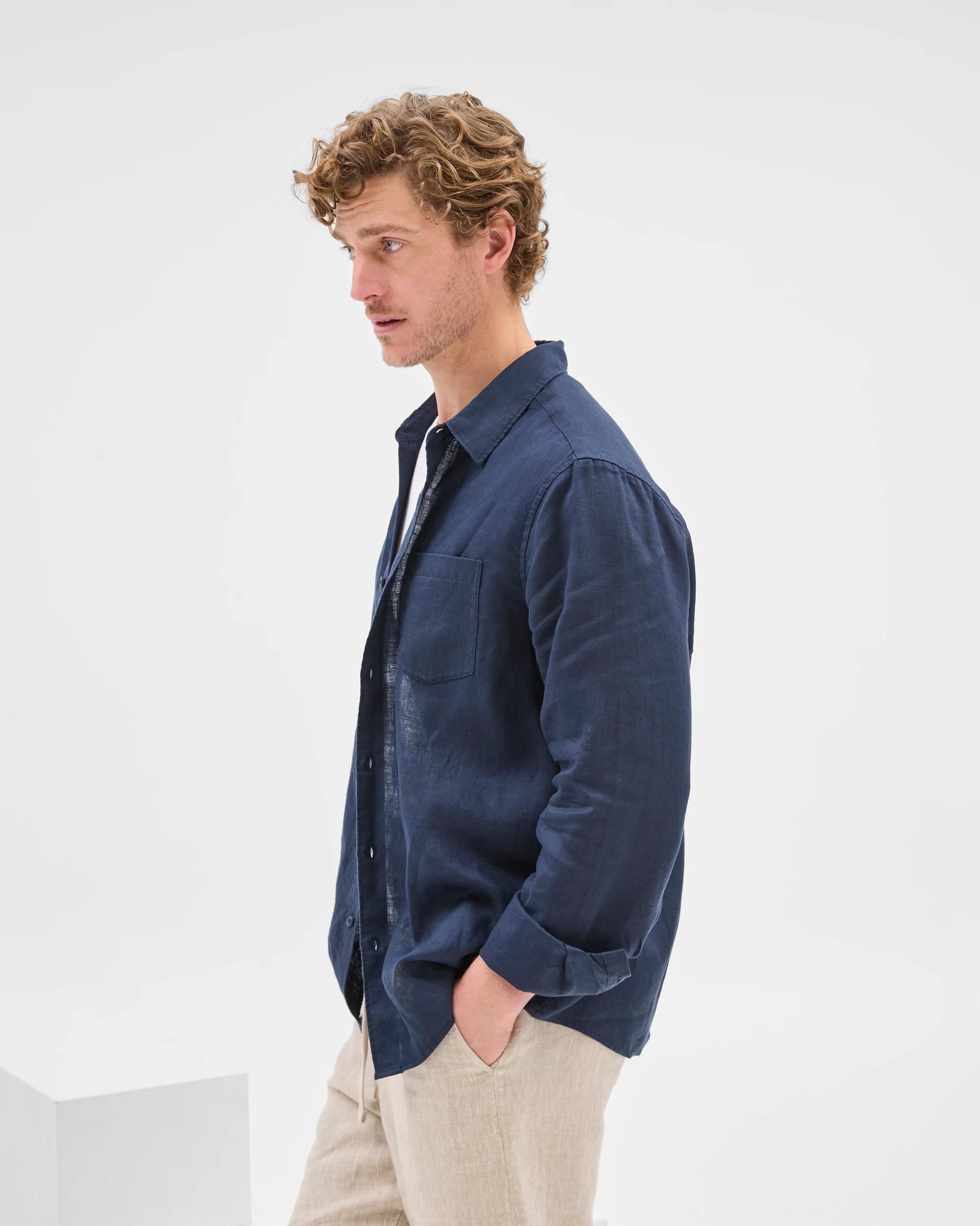 6 Target European Linen Long Sleeve Shirt NAVY, 6 of 8