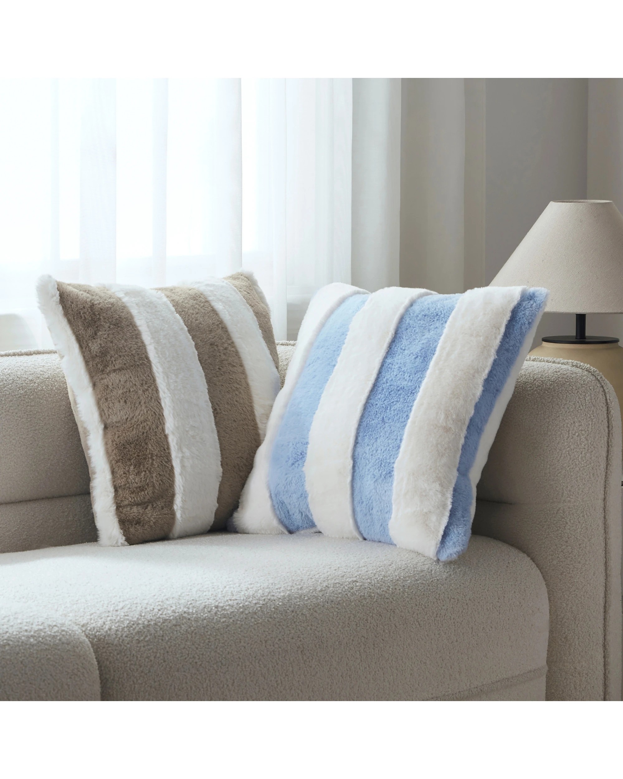 2 Dreamaker Denver Carved Stripe Faux Fur Cushion 50x50cm - Natural, 2 of 6