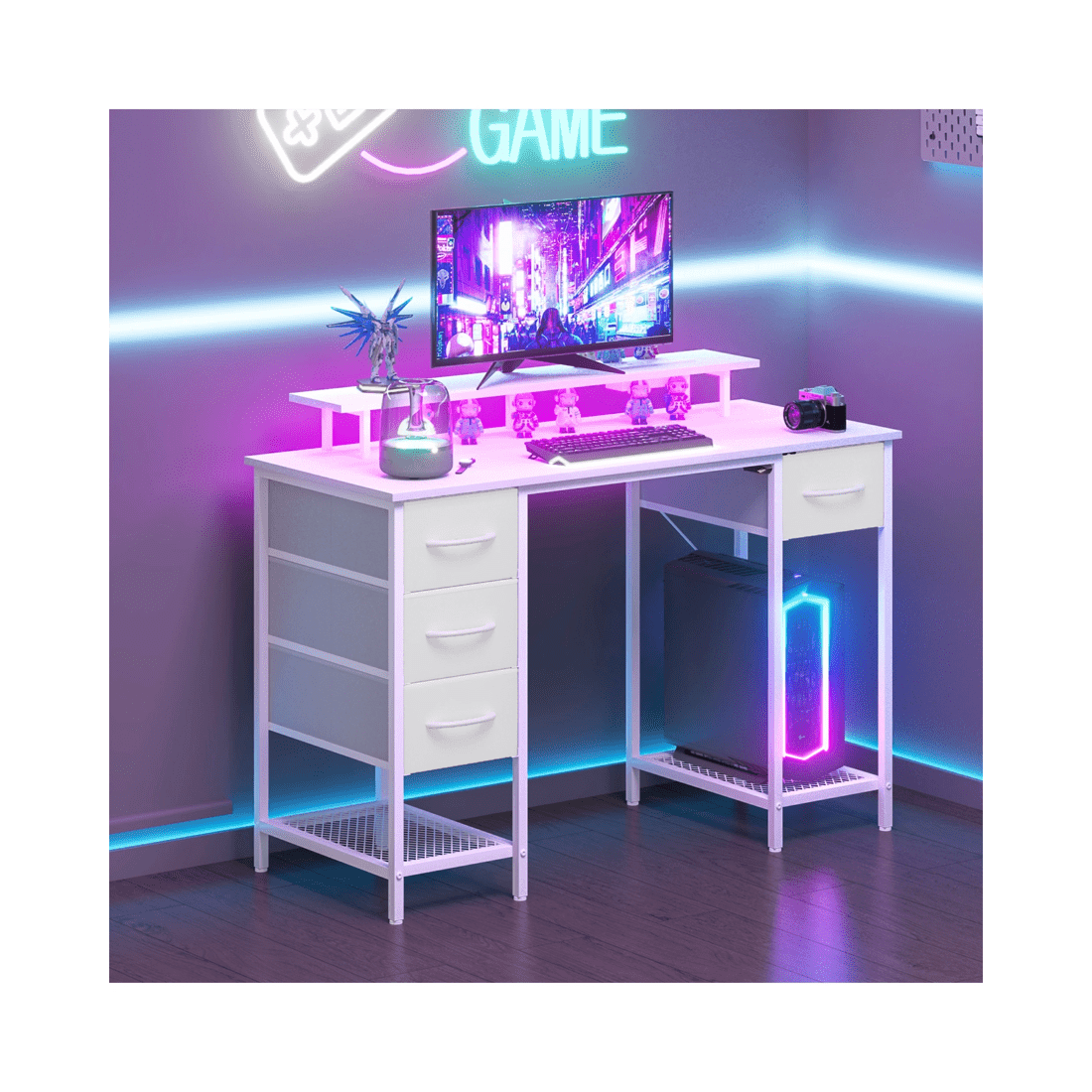 9 Advwin 120cm White Office Computer Desk With Led Lights Power Outlets, 9 of 9