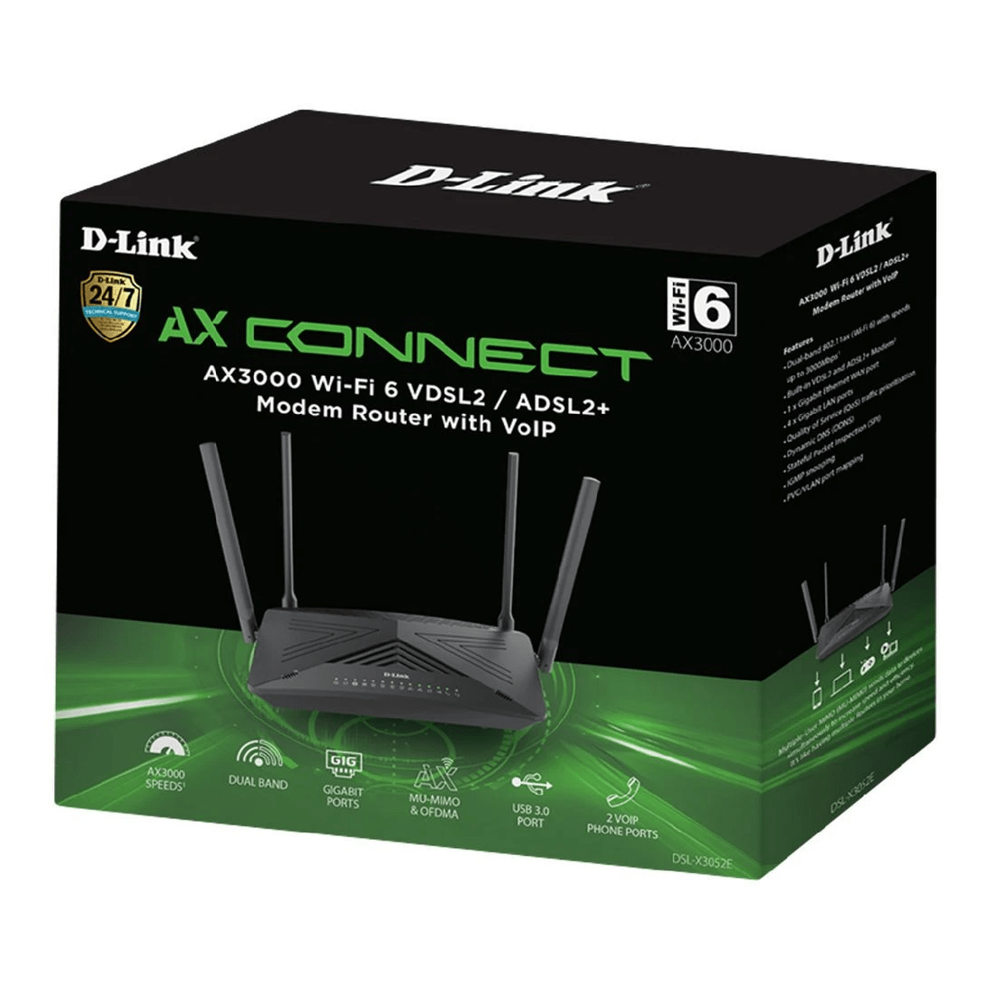 2 D-Link AX3000 Dual Band WiFi 6 VoIP Modem Router DSL-X3052E, 2 of 8
