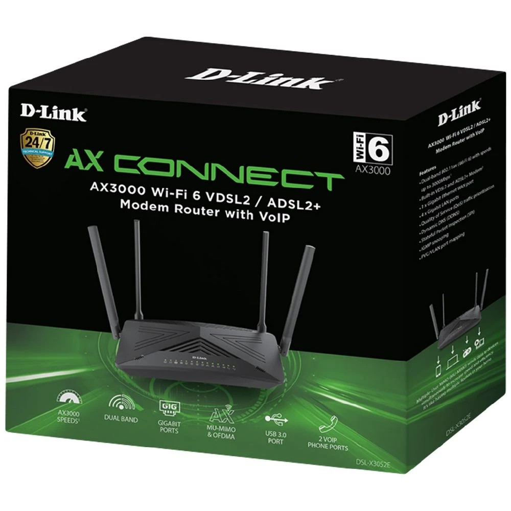 2 D-Link AX3000 Dual Band WiFi 6 VoIP Modem Router DSL-X3052E, 2 of 8