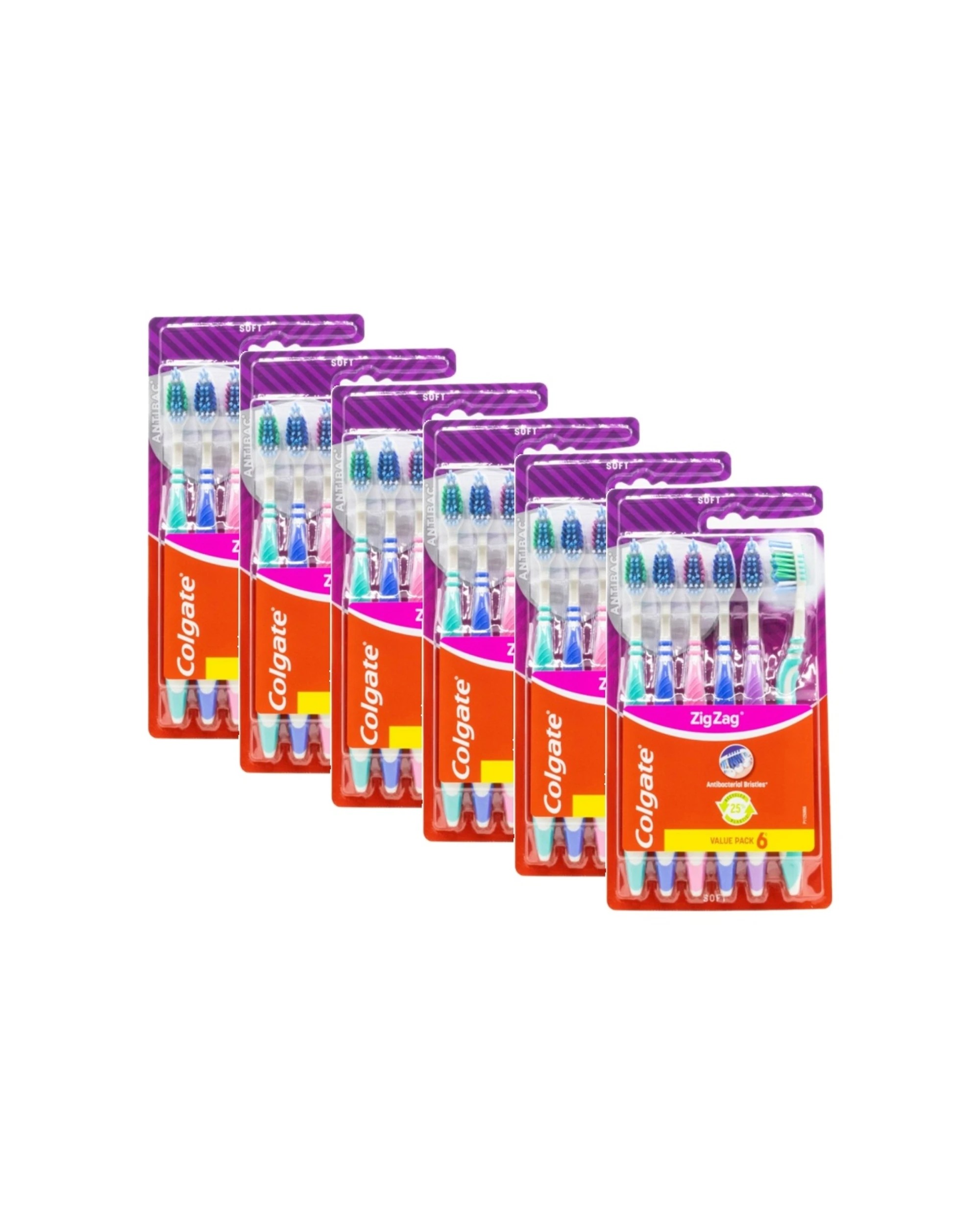 1 Colgate Zig Zag Antibacterial Bristle Toothbrush Set Soft 6PK Dental Care - Multi, 1 of 3
