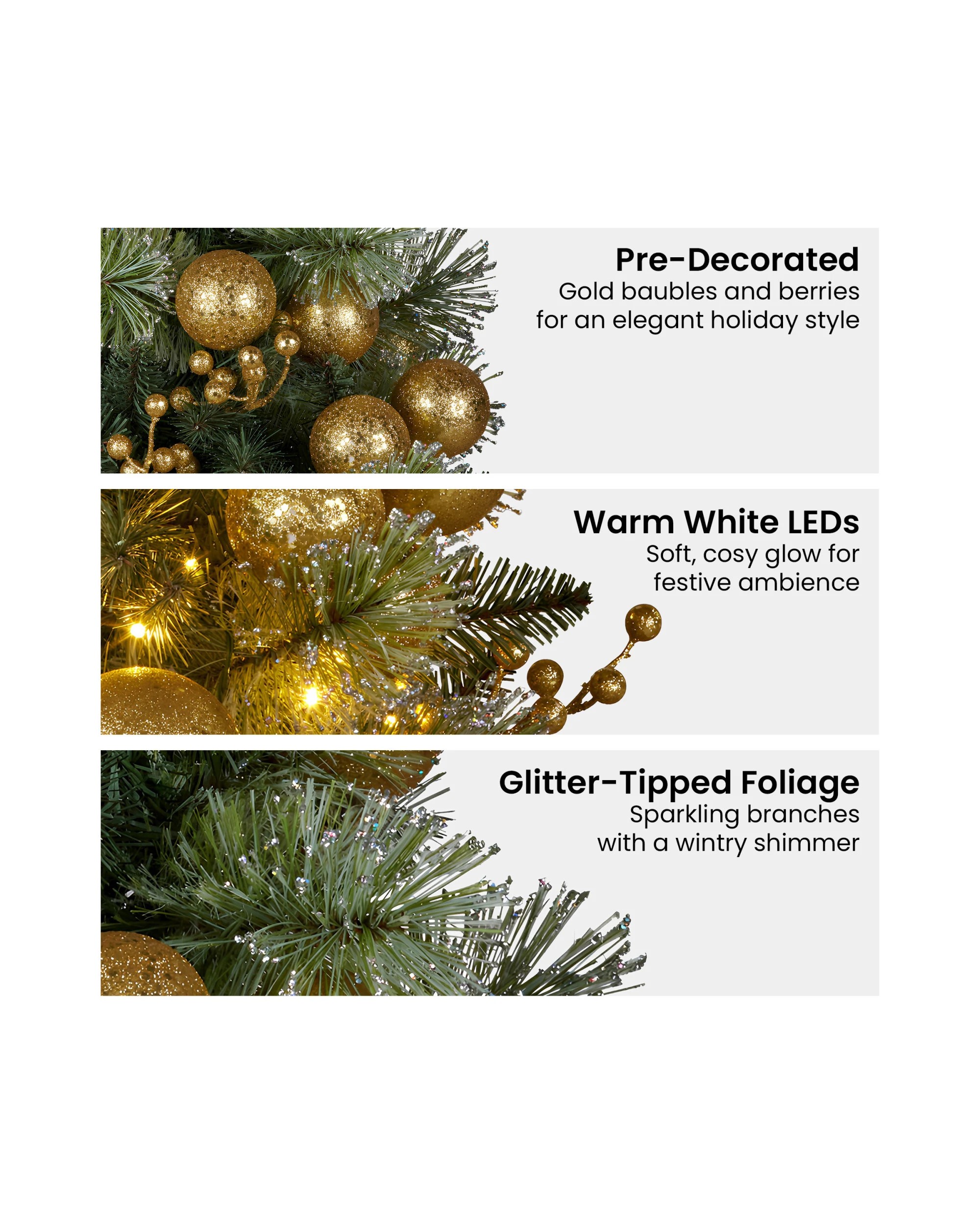 5 Christabelle 2.7m Christmas Garland With Gold Baubles And Led Lights Mantle Decoration Ornament, 5 of 7