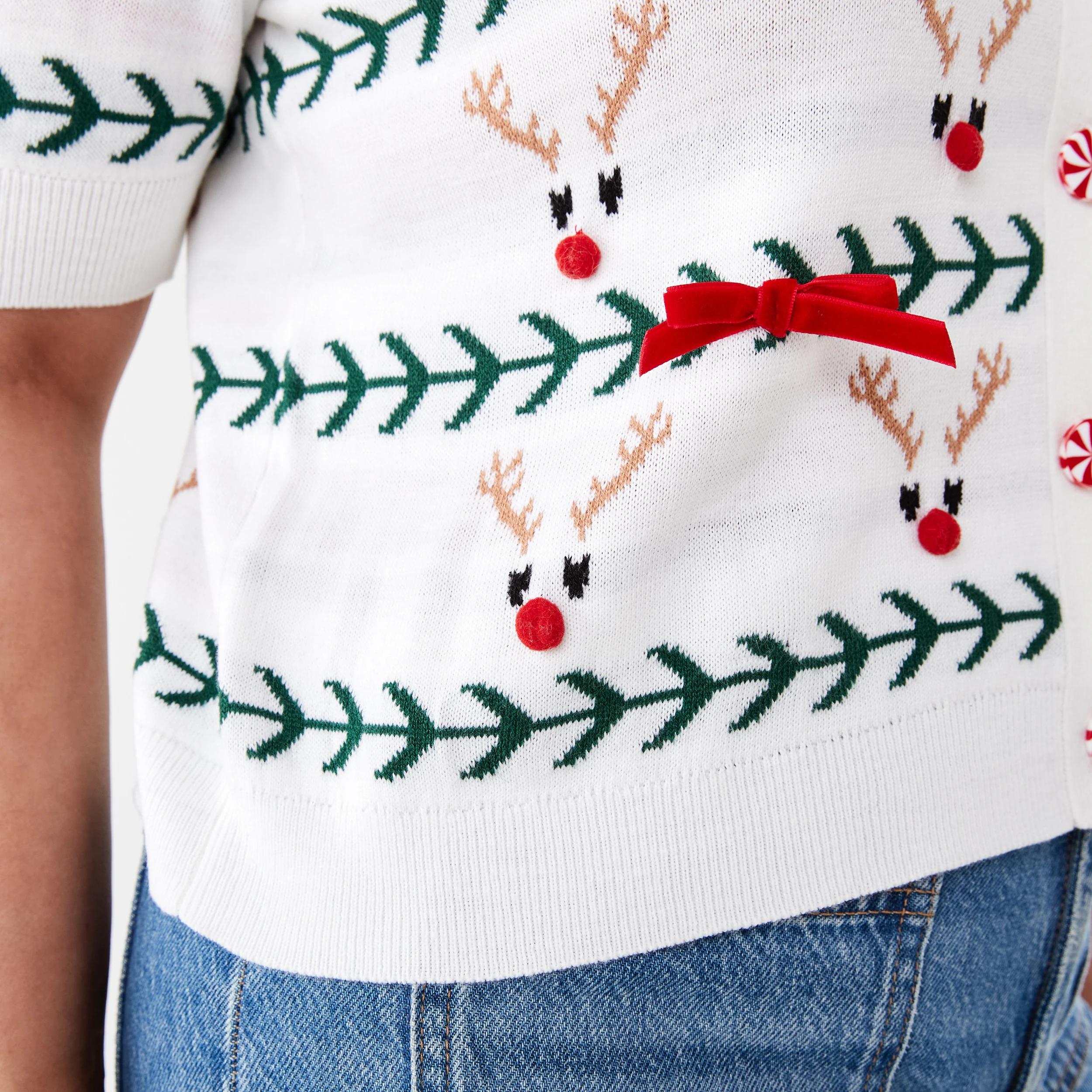 7 Short Sleeve Christmas Cardigan XMAS DEER ECRU, 7 of 7