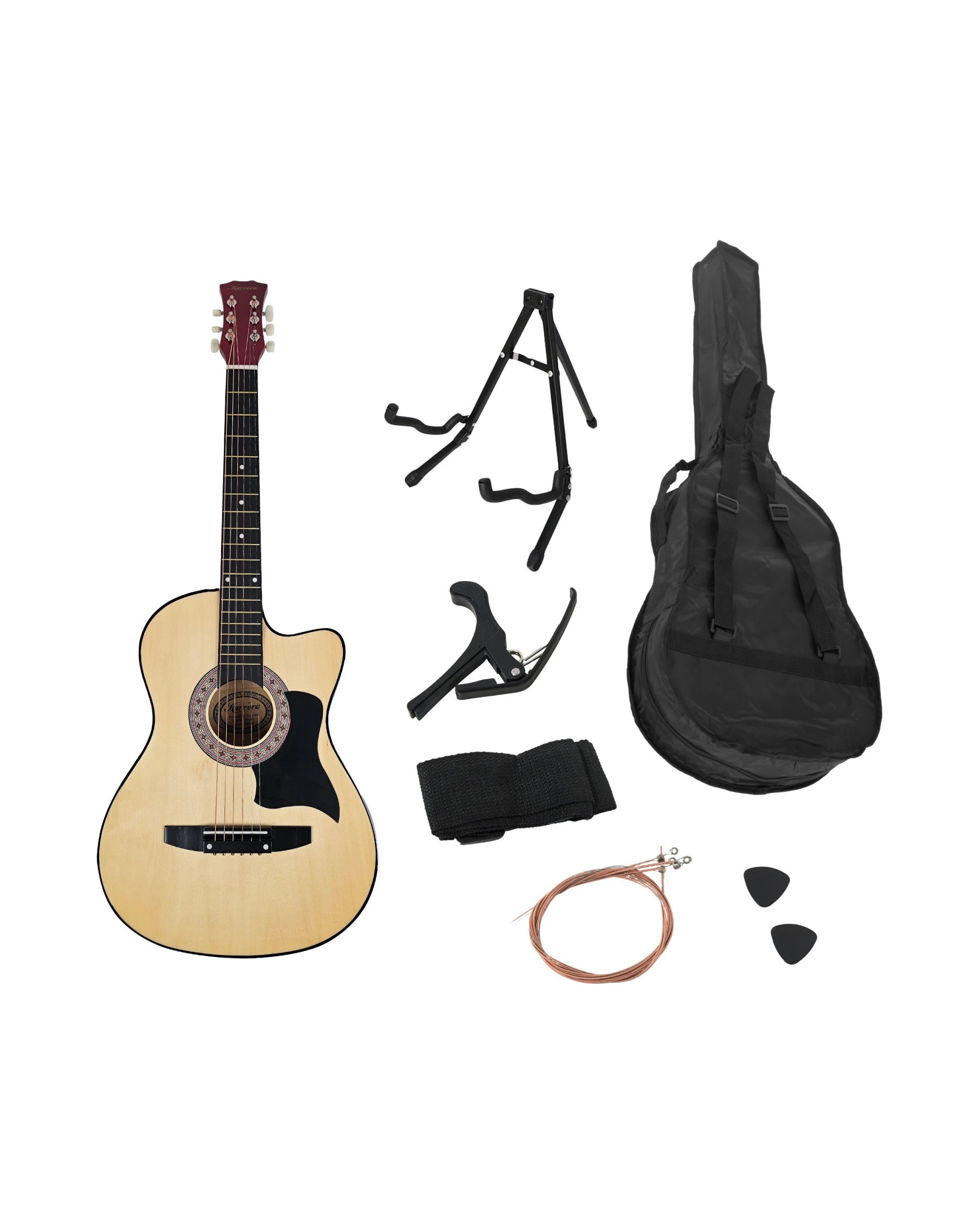 4 Karrera 38in Pro Cutaway Acoustic Guitar with Guitar Bag - Natural, 4 of 9